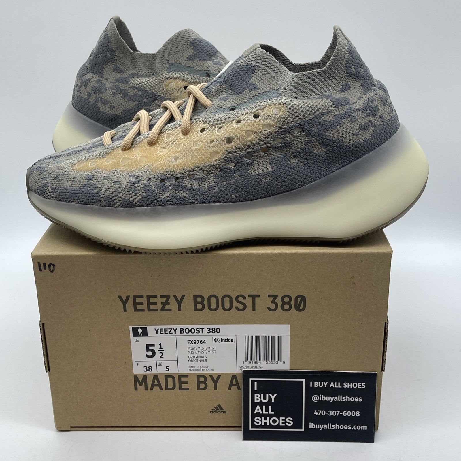 Size 5.5 - adidas Yeezy Boost 380 Mist Non-Reflective Grey Suede (FX9764)