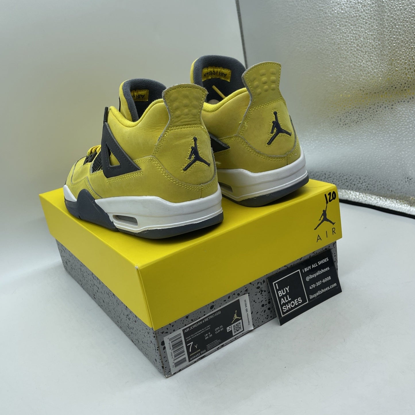 Size 7Y - Jordan 4 Retro GS Tour Yellow Grey Suede Leather (408452-700)