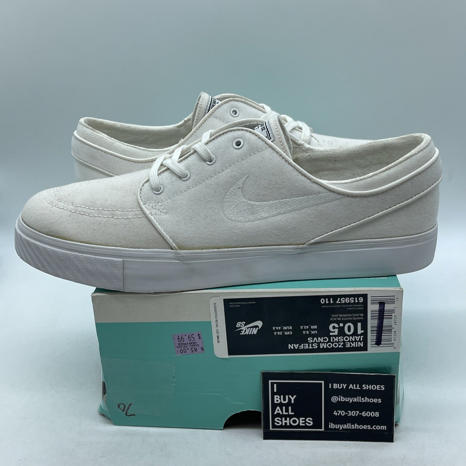 Size 10.5 - Nike Zoom Stefan Janoksi Cnvs White (615957-110)