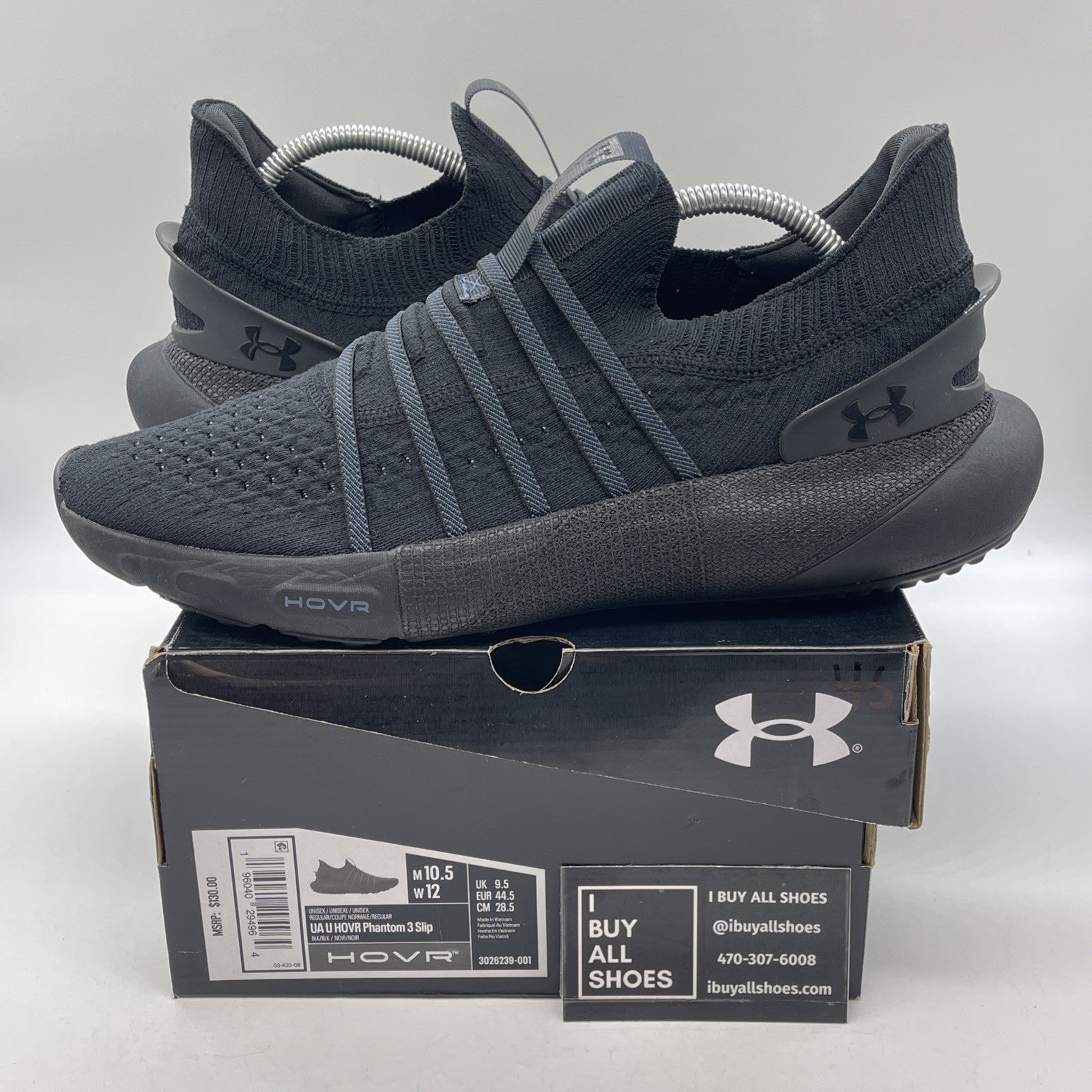 Size 12W - Under Armour HOVR Phantom 3 Slip Triple Black Suede (3026239-001)