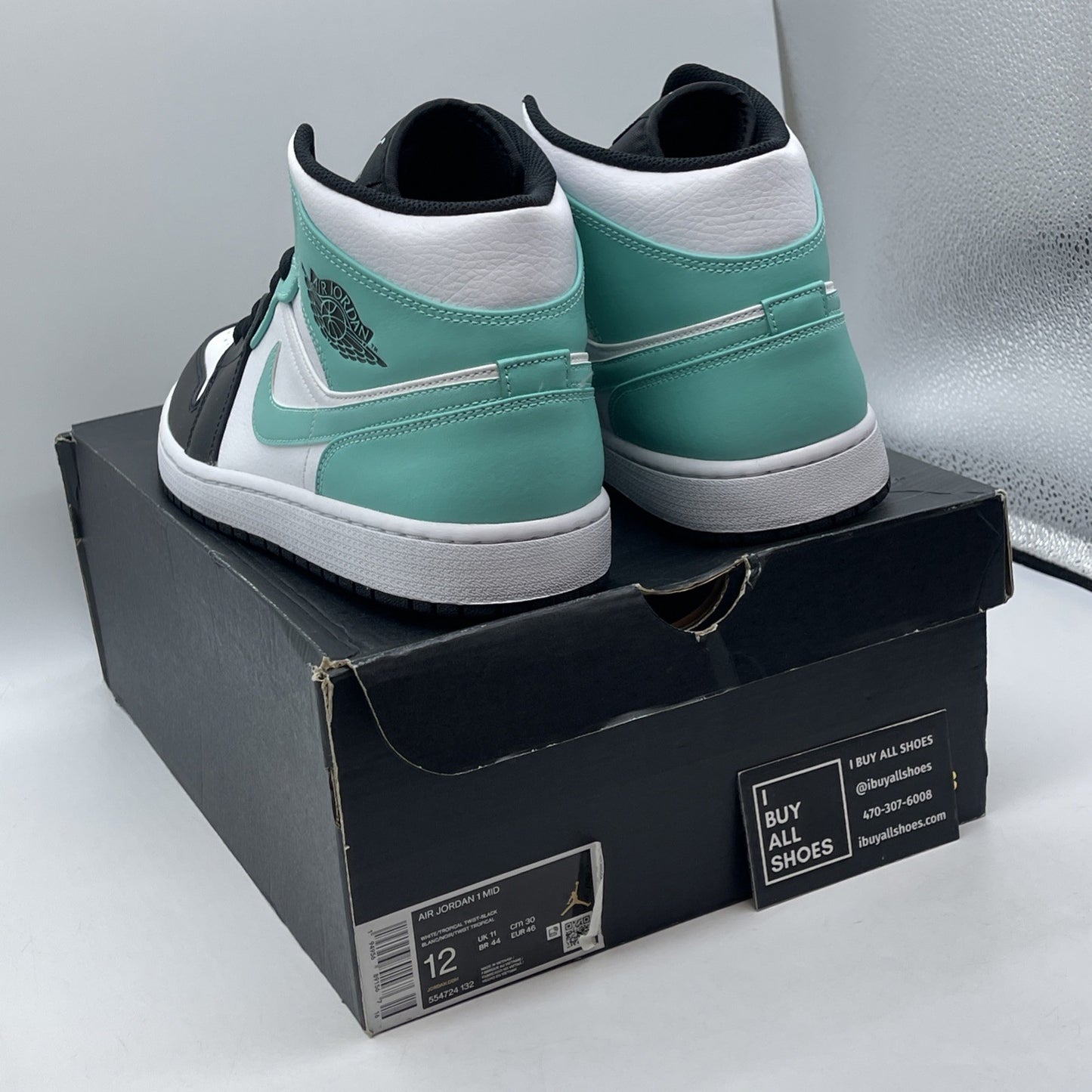 Size 12 - Air Jordan 1 Mid Tropical Twist Blue Black Leather (554724-132)