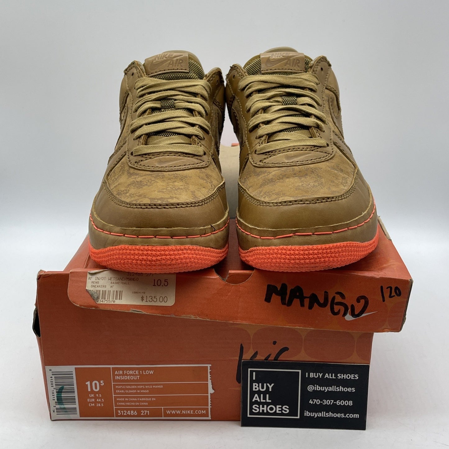 Size 10.5 - Nike Air Force 1 Insideout Low Brown Suede Leather (312486-271)