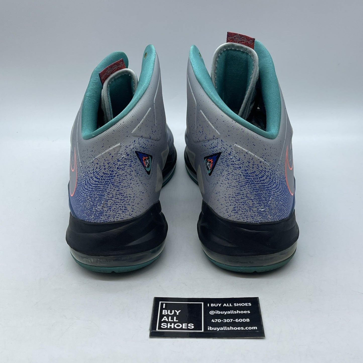 Size 14 - Nike LeBron 10 Pure Platinum Grey Black Blue Leather (541100-008)