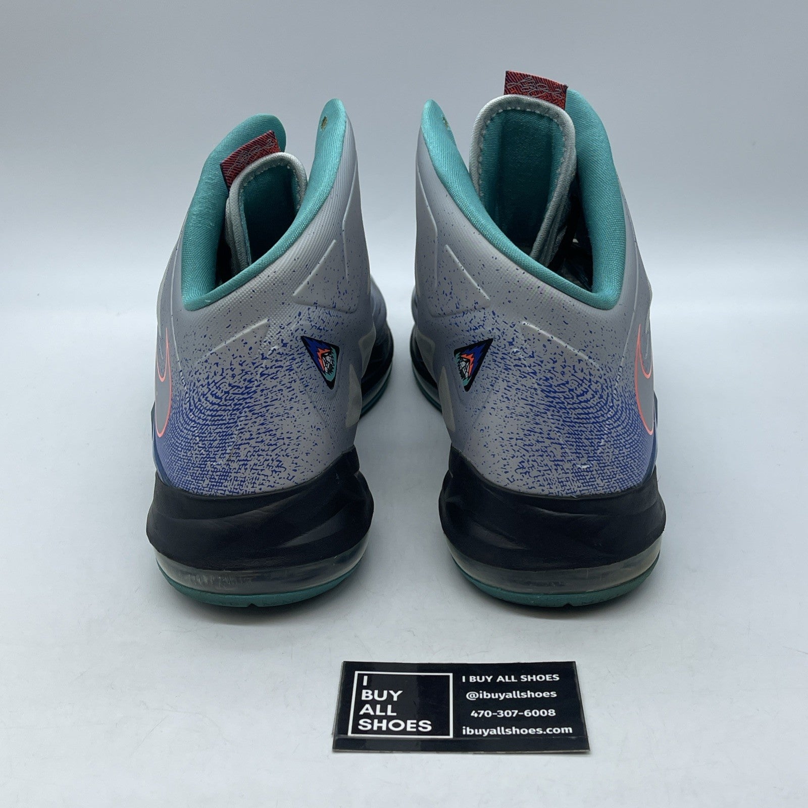 Size 14 - Nike LeBron 10 Pure Platinum Grey Black Blue Leather (541100-008)
