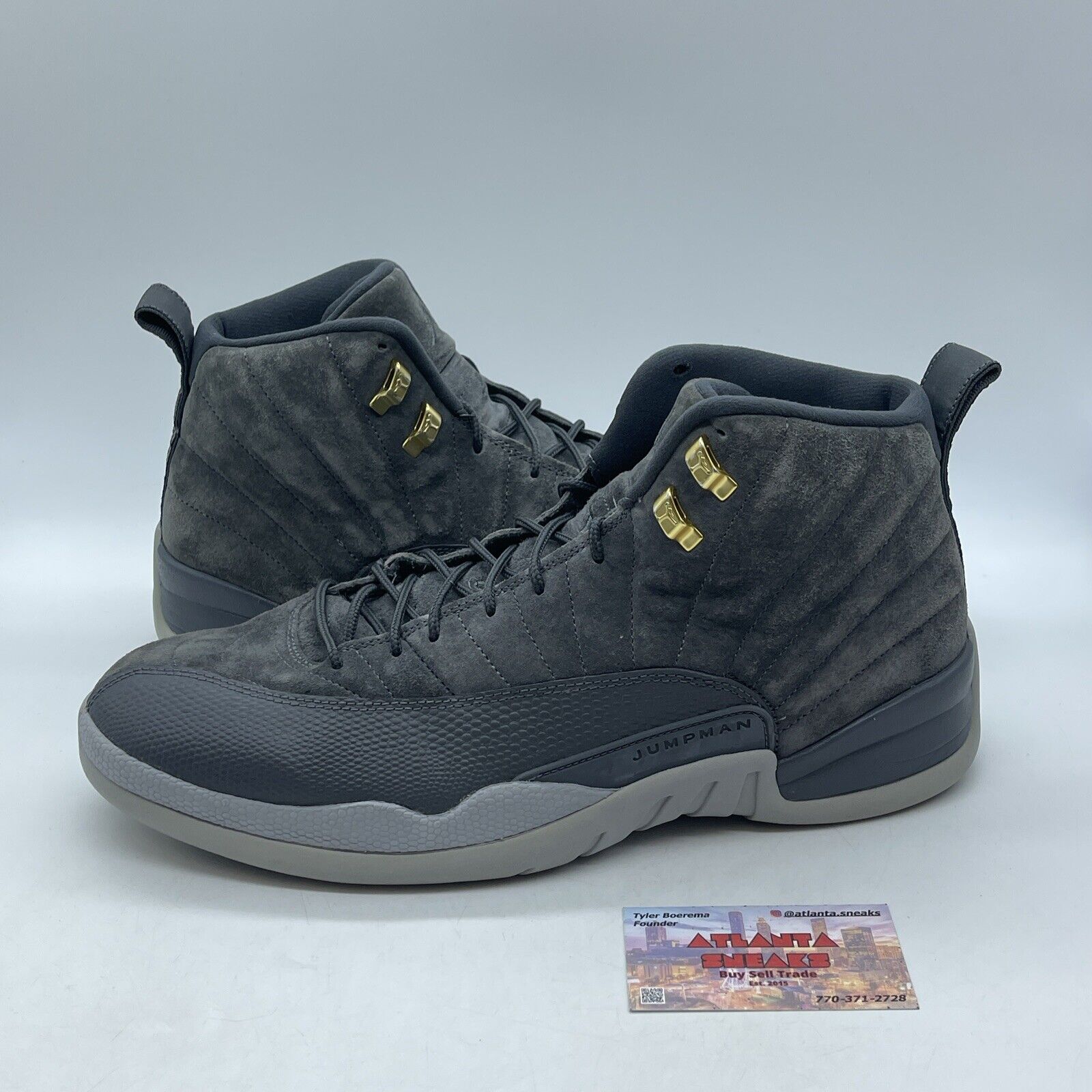 Size 14 - Air Jordan 12 Retro Dark Grey Gold Suede Leather (130690-005)