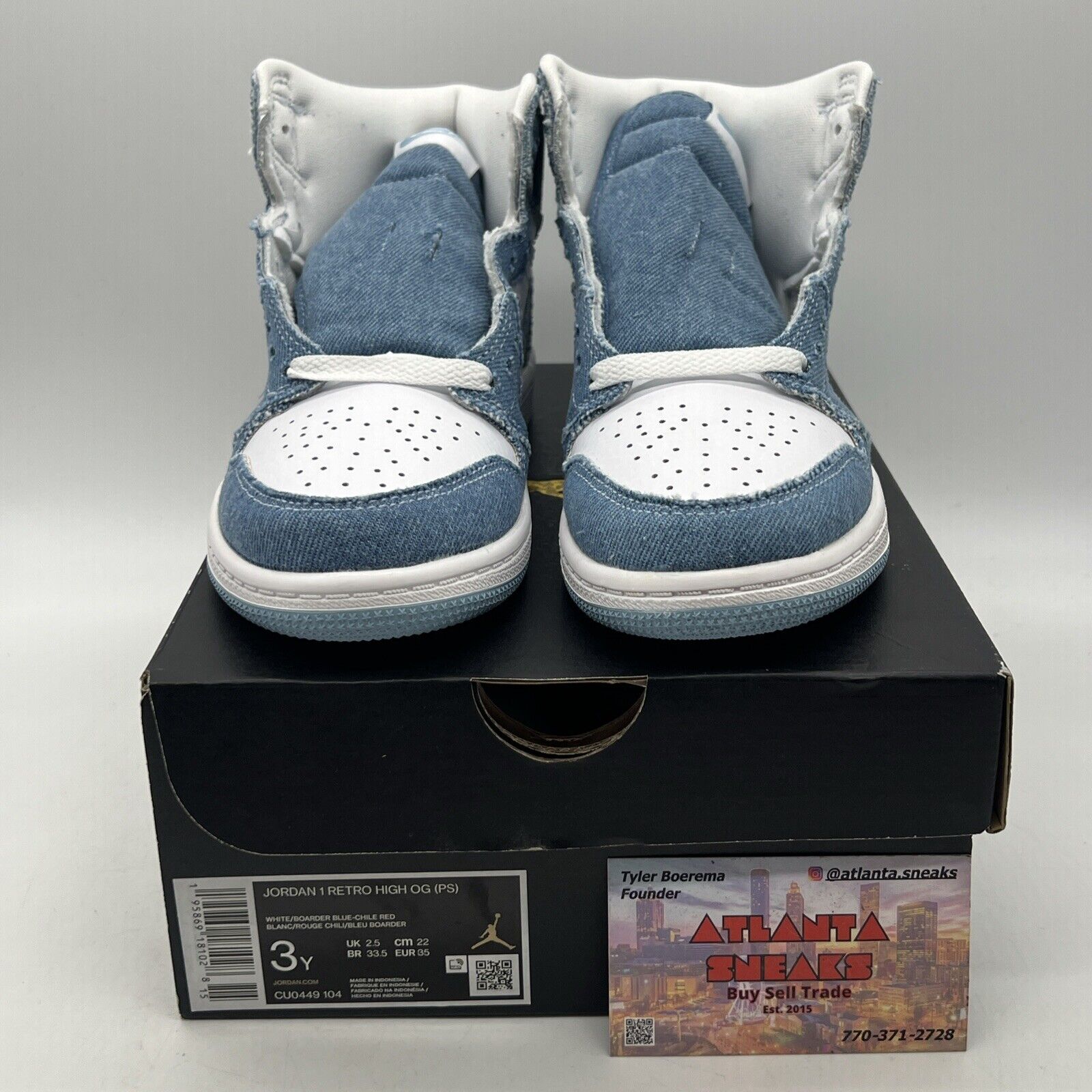 Nike Air Jordan 1 High Denim White Youth Size 3 White Leather (CU0449-104)