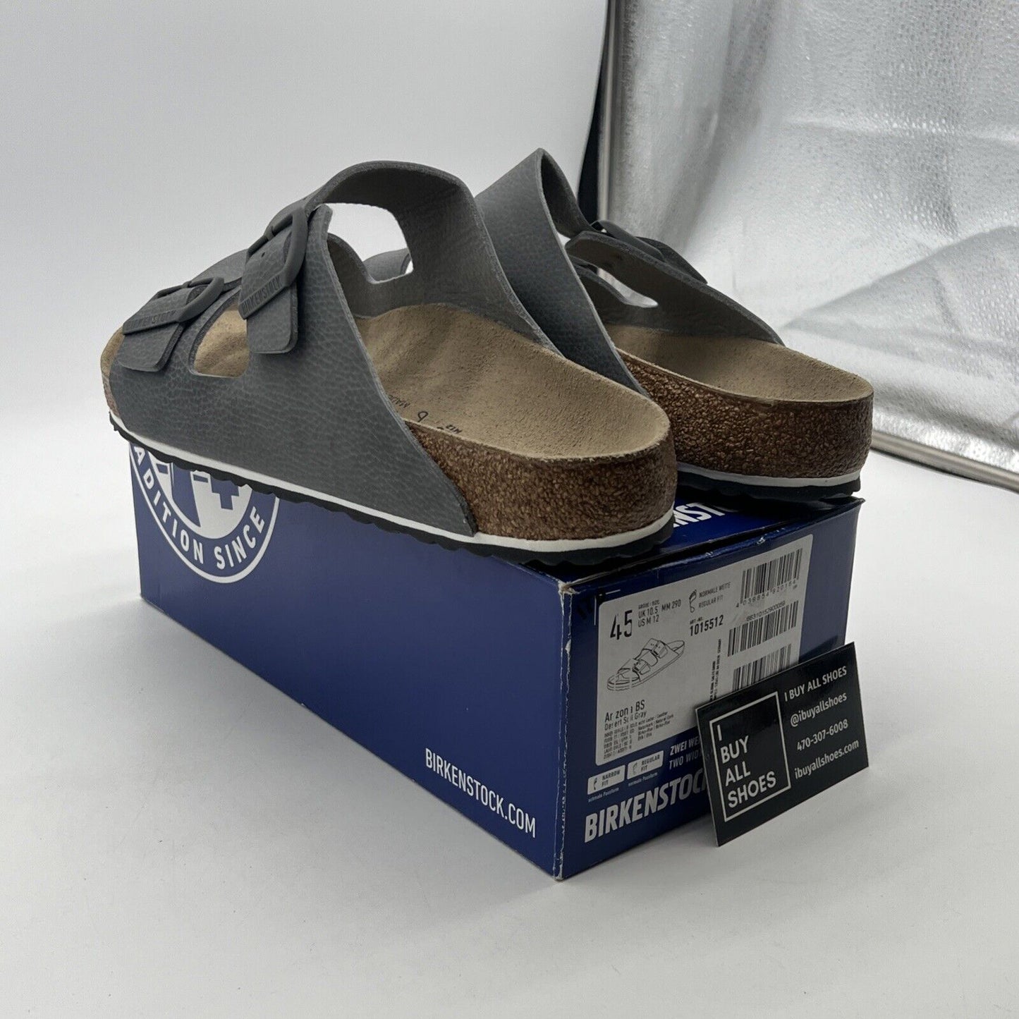 Size 12 - Birkenstock Arizona Bs Leather Unisex Shoes Color: Desert Soil Gray