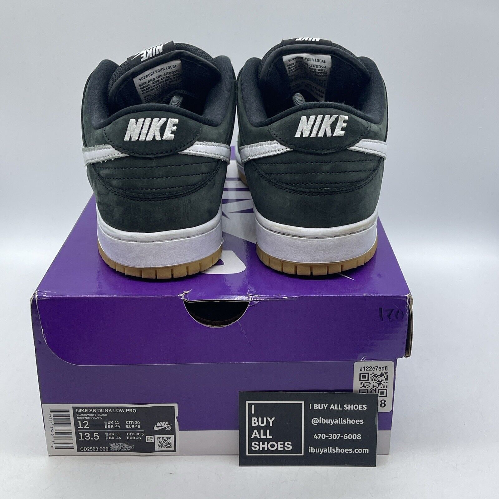 Size 12 - Nike Dunk Low SB Black Gum White Suede Leather (CD2563-006)
