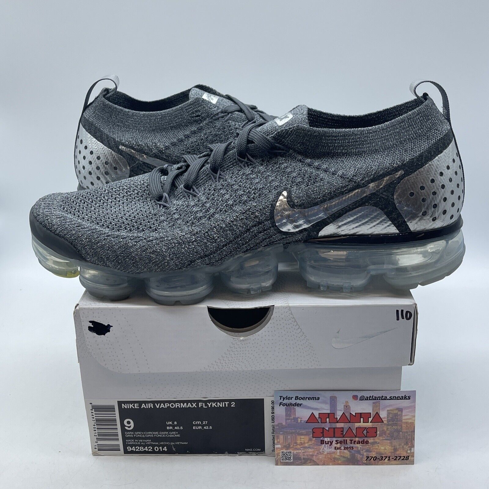 Size 9 - Nike Air VaporMax Flyknit 2 Chrome Grey Black Suede (942842-014)