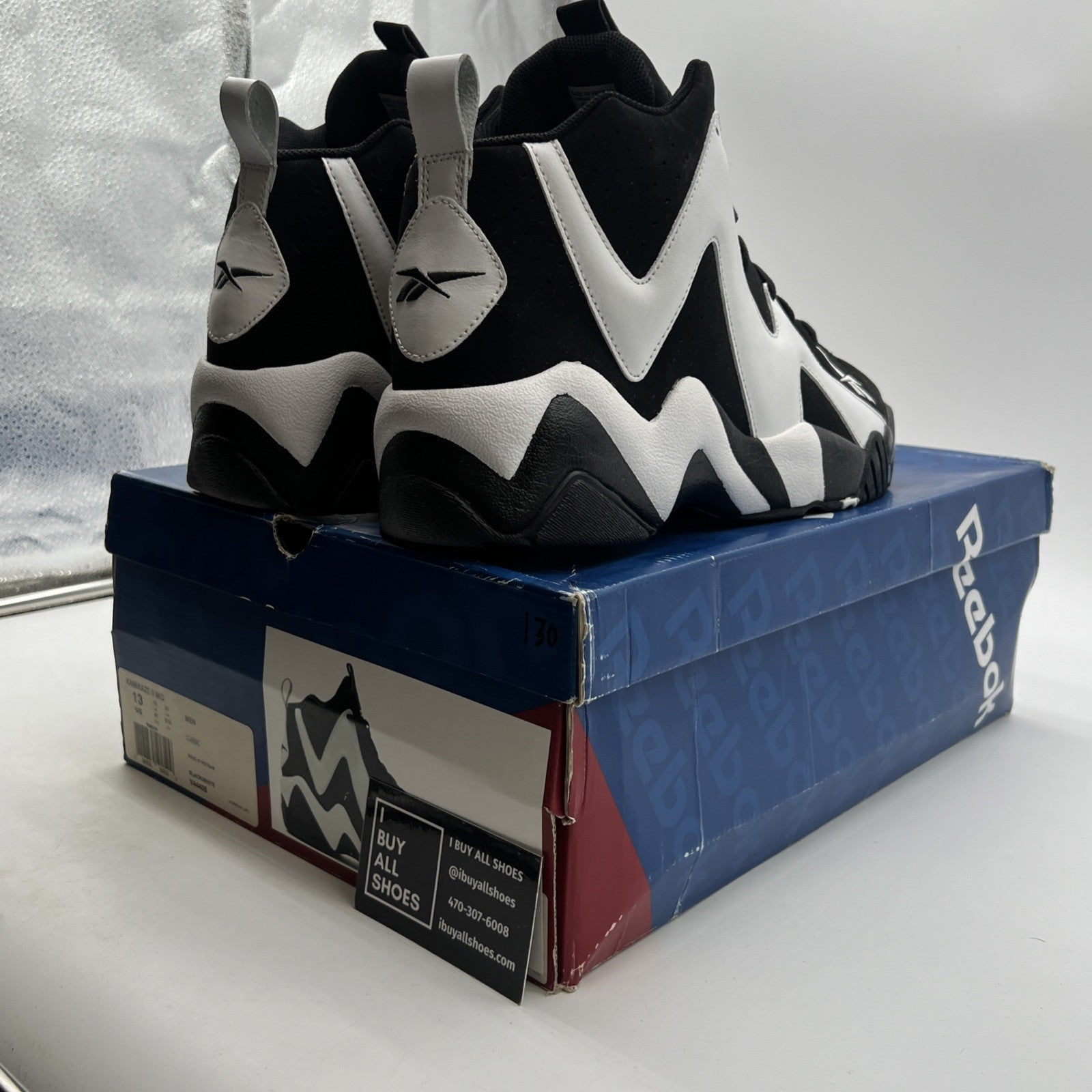 Size 13 - Reebok Kamikaze 2 Retro 2013 Black White (V44405)