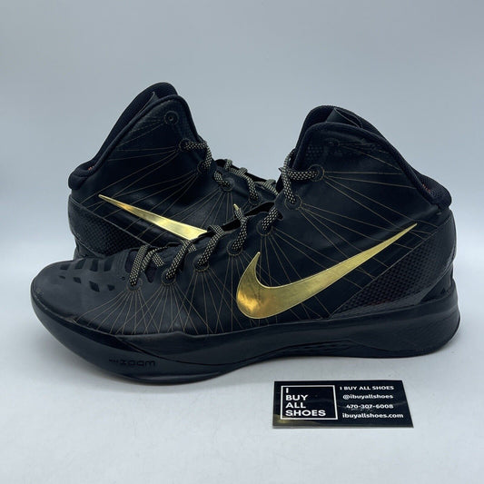 Size 14 - Nike Zoom Hyperdunk Elite Away Black Gold Suede Leather (511369-001)