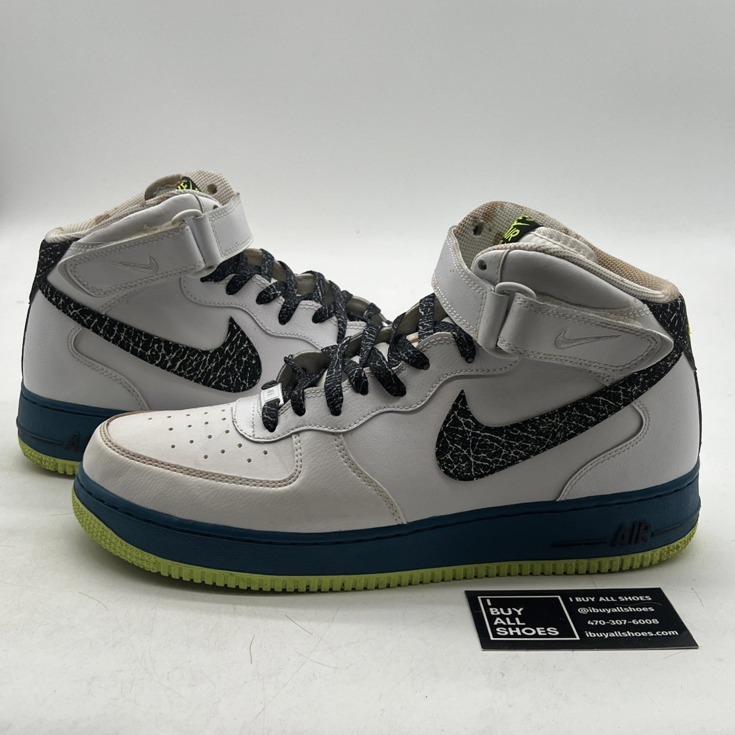 Size 11 - Nike Air Force 1 '07 Mid White Abyss Volt (315123-123)