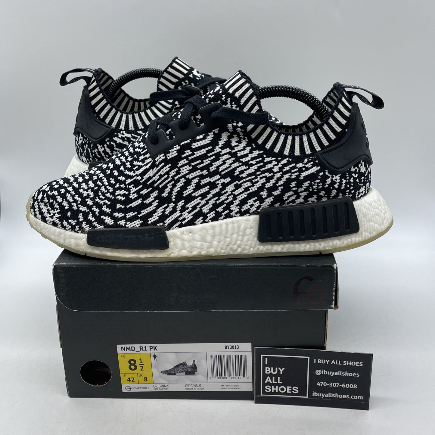 Size 8.5 - Adidas NMD_R1 Primeknit Zebra (BY3013)