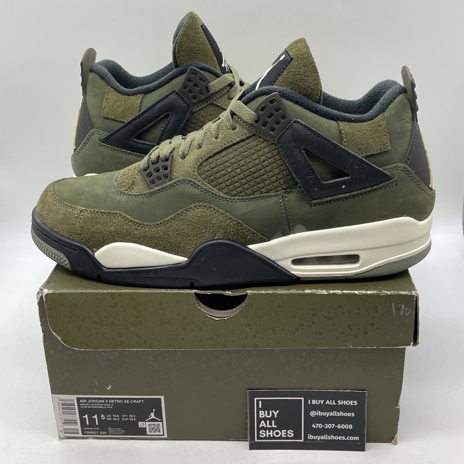 Size 11.5 - Jordan 4 SE Retro Low Craft - Olive Black Suede (FB9927-200)