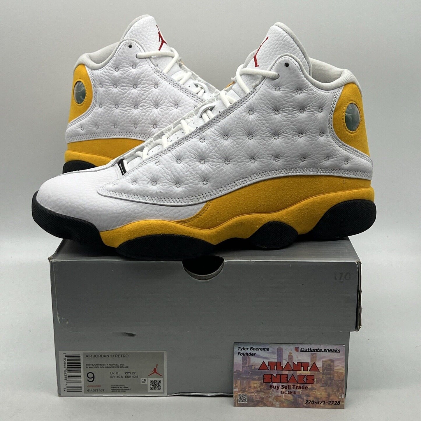 Size 9 - Jordan 13 Del Sol 2022 White Yellow Black Suede Leather (414571-167)