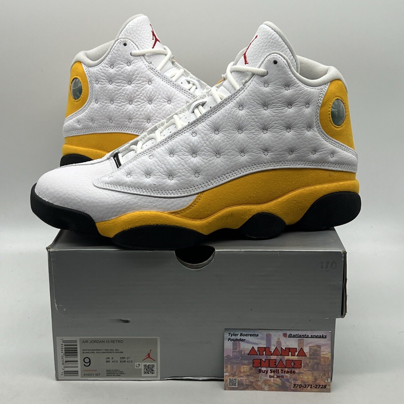 Size 9 - Jordan 13 Del Sol 2022 White Yellow Black Suede Leather (414571-167)