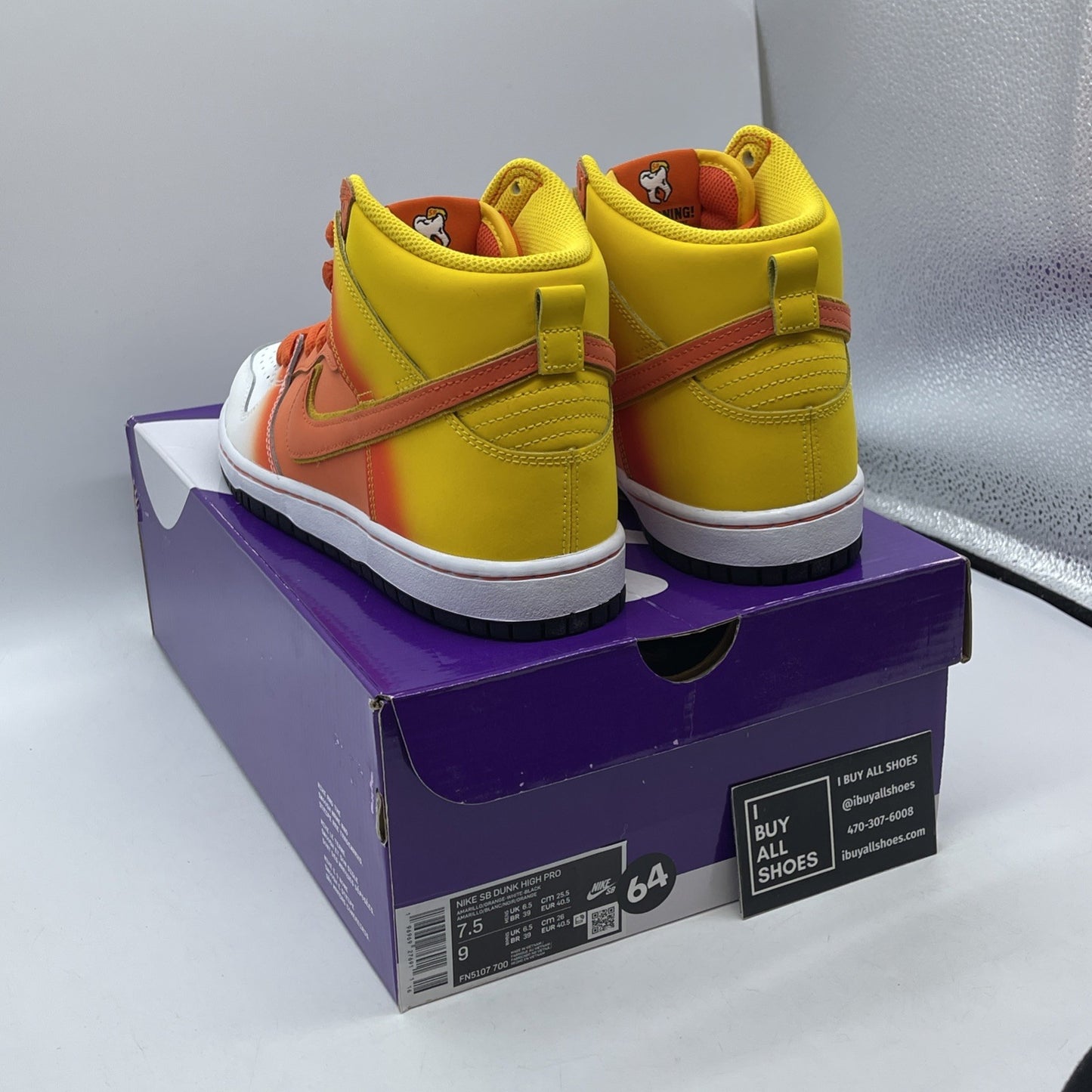 Size 7.5 - Nike Dunk SB High Sweet Tooth White Yellow Orange (FN5107-700)