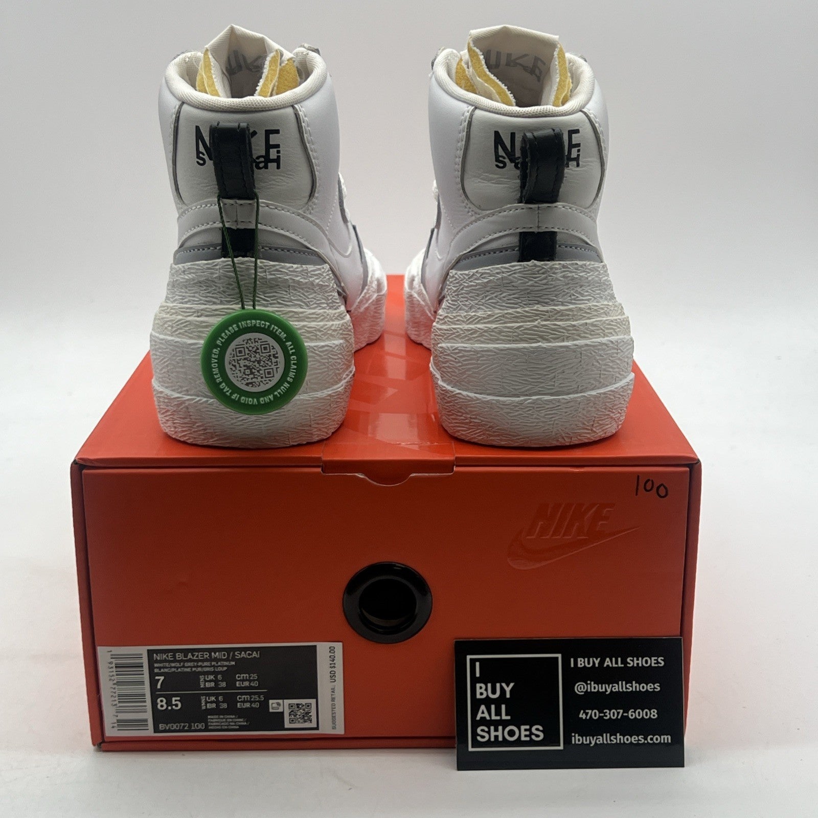 Size 7 - Nike sacai x Blazer Mid White Grey (BV0072-100)