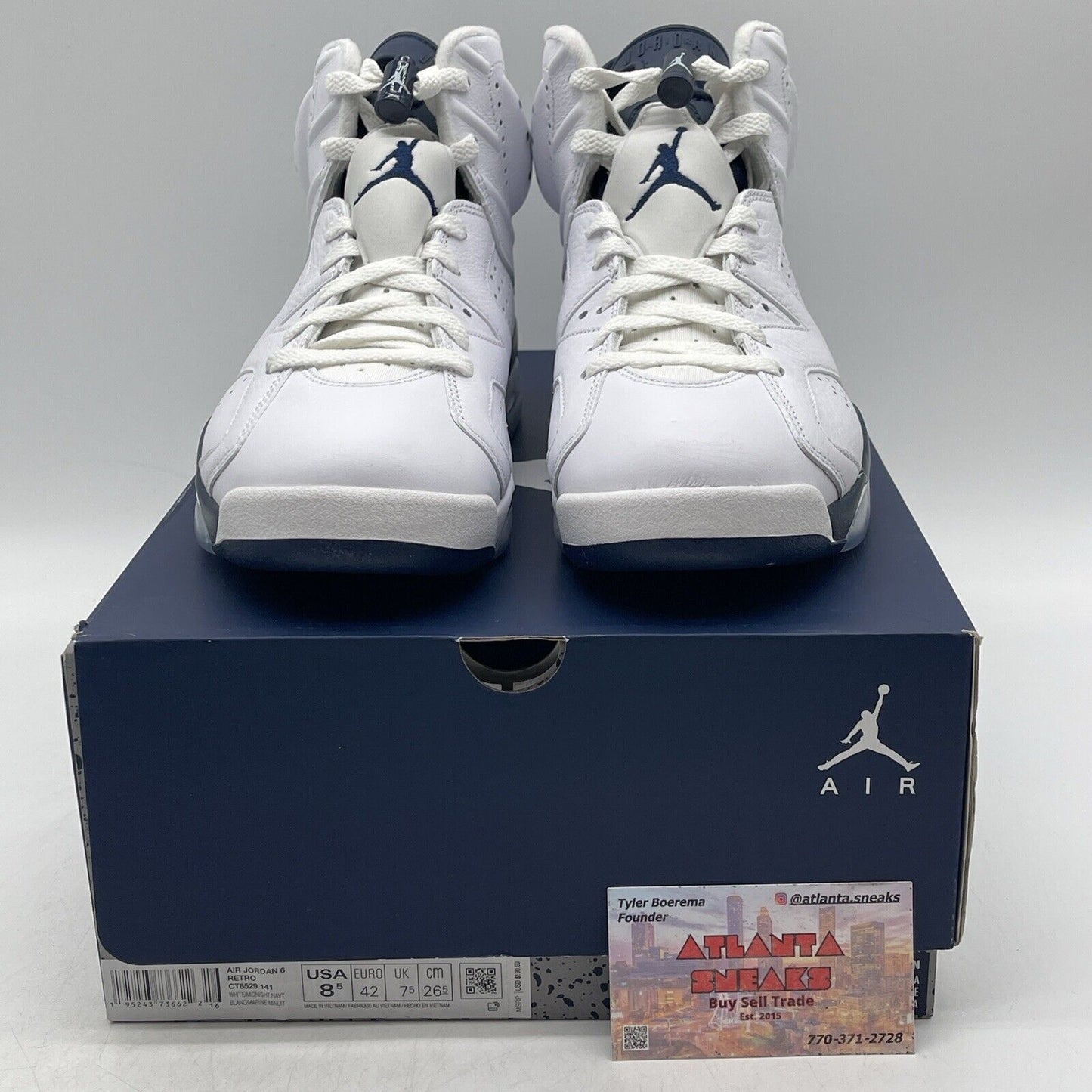 Size 8.5 - Jordan 6 Retro Midnight Navy White Leather (CT8529-141)