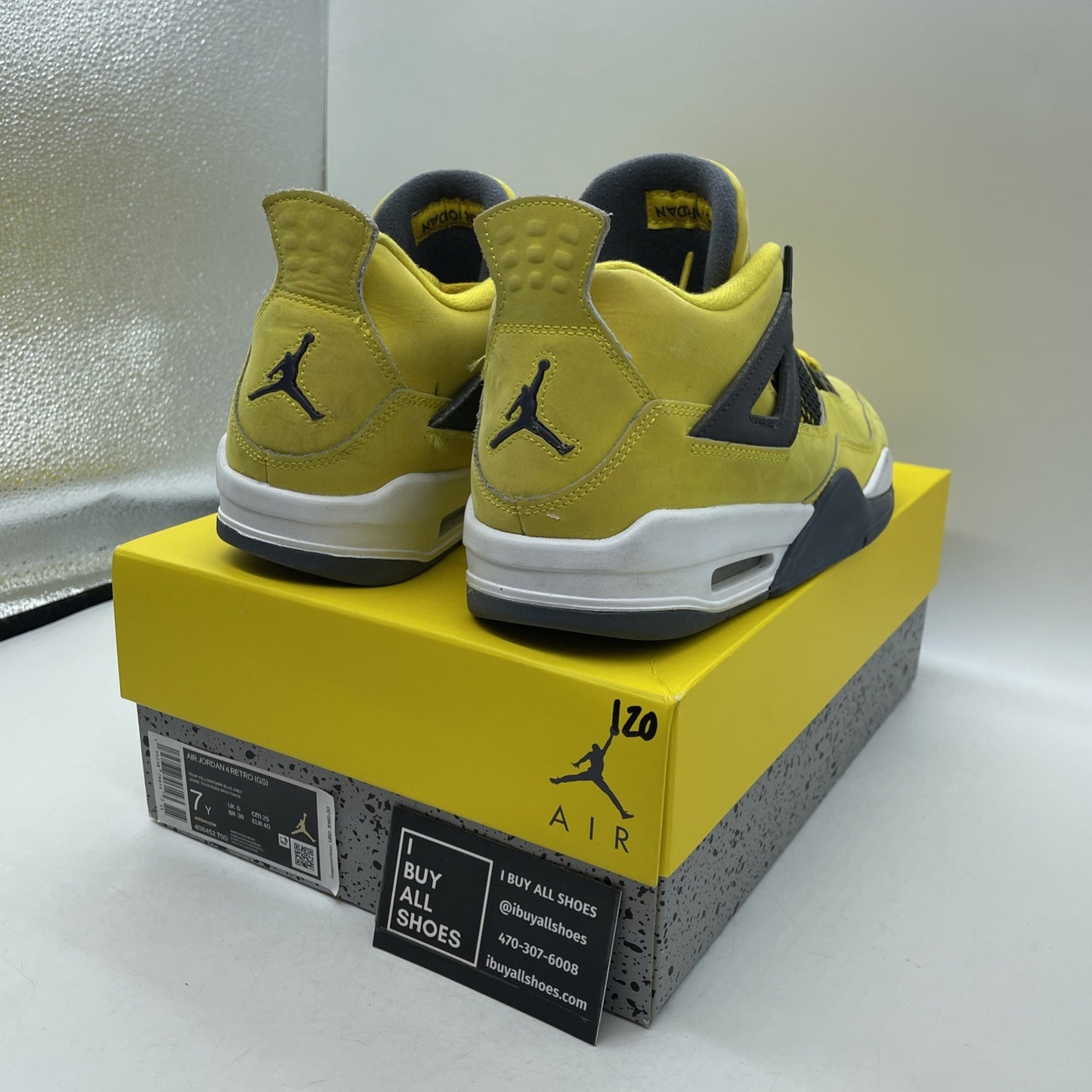 Size 7Y - Jordan 4 Retro GS Tour Yellow Grey Suede Leather (408452-700)