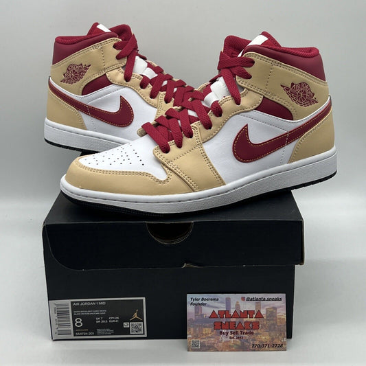 Size 8 - Jordan 1 Mid Light Curry Cardinal Red Brand New Og All