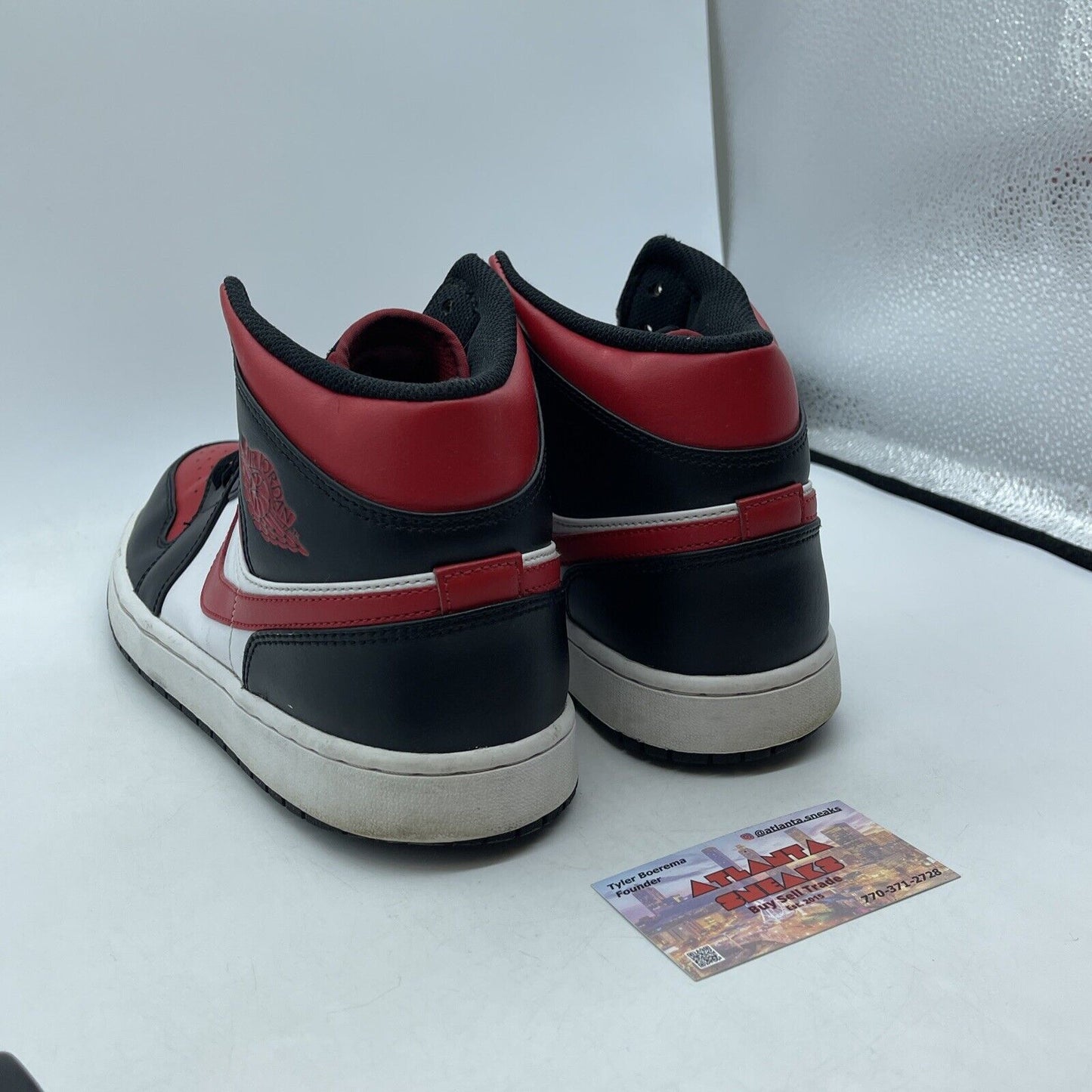 Size 12.5 - Jordan 1 Mid Bred Toe Black Red White Leather (554724-079)