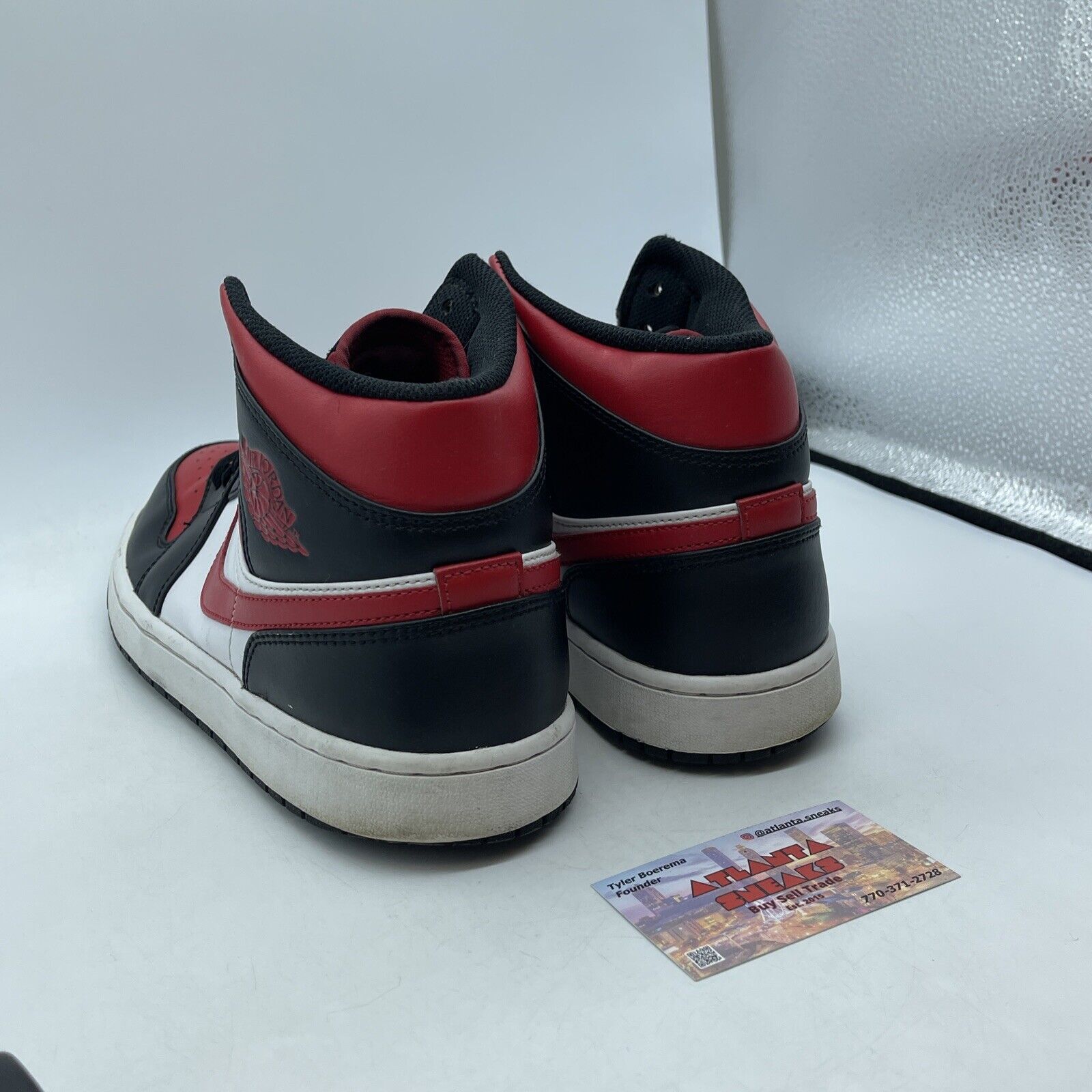 Size 12.5 - Jordan 1 Mid Bred Toe Black Red White Leather (554724-079)
