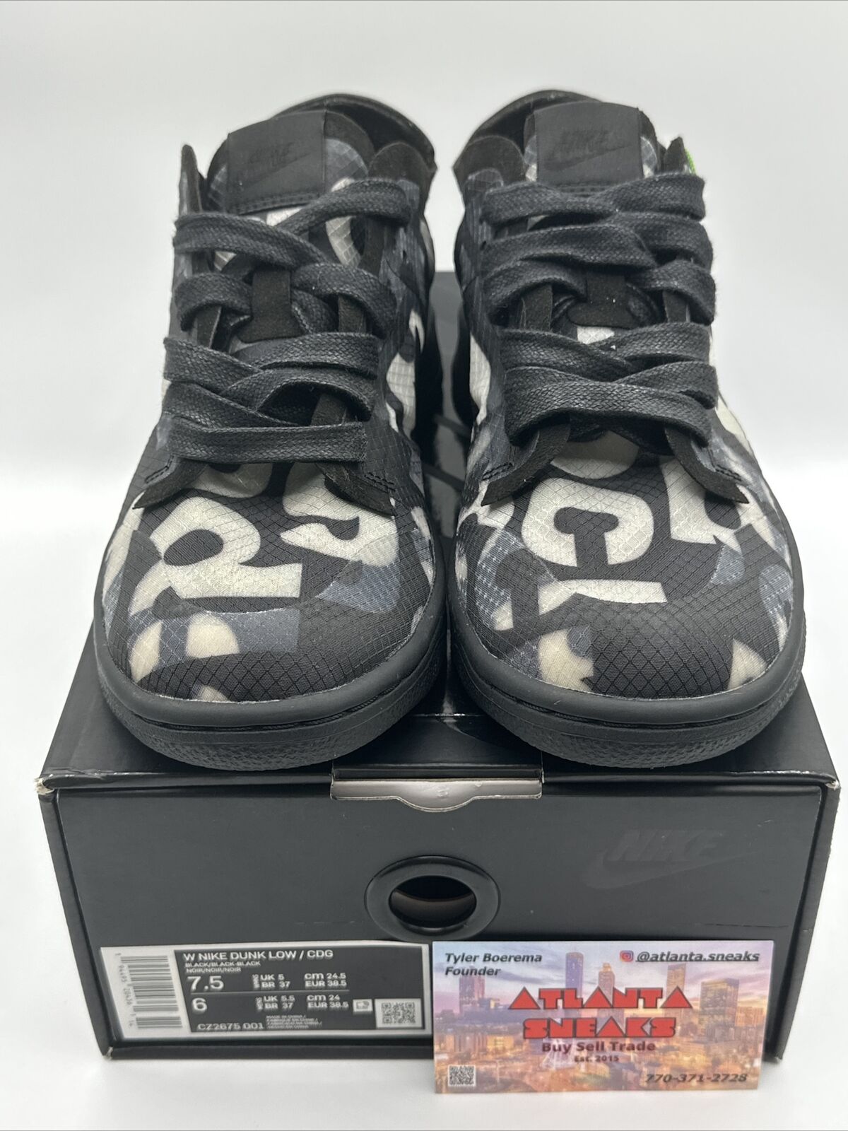 Size 7.5 - Nike Dunk Low Comme des Garcons Print Black 2020