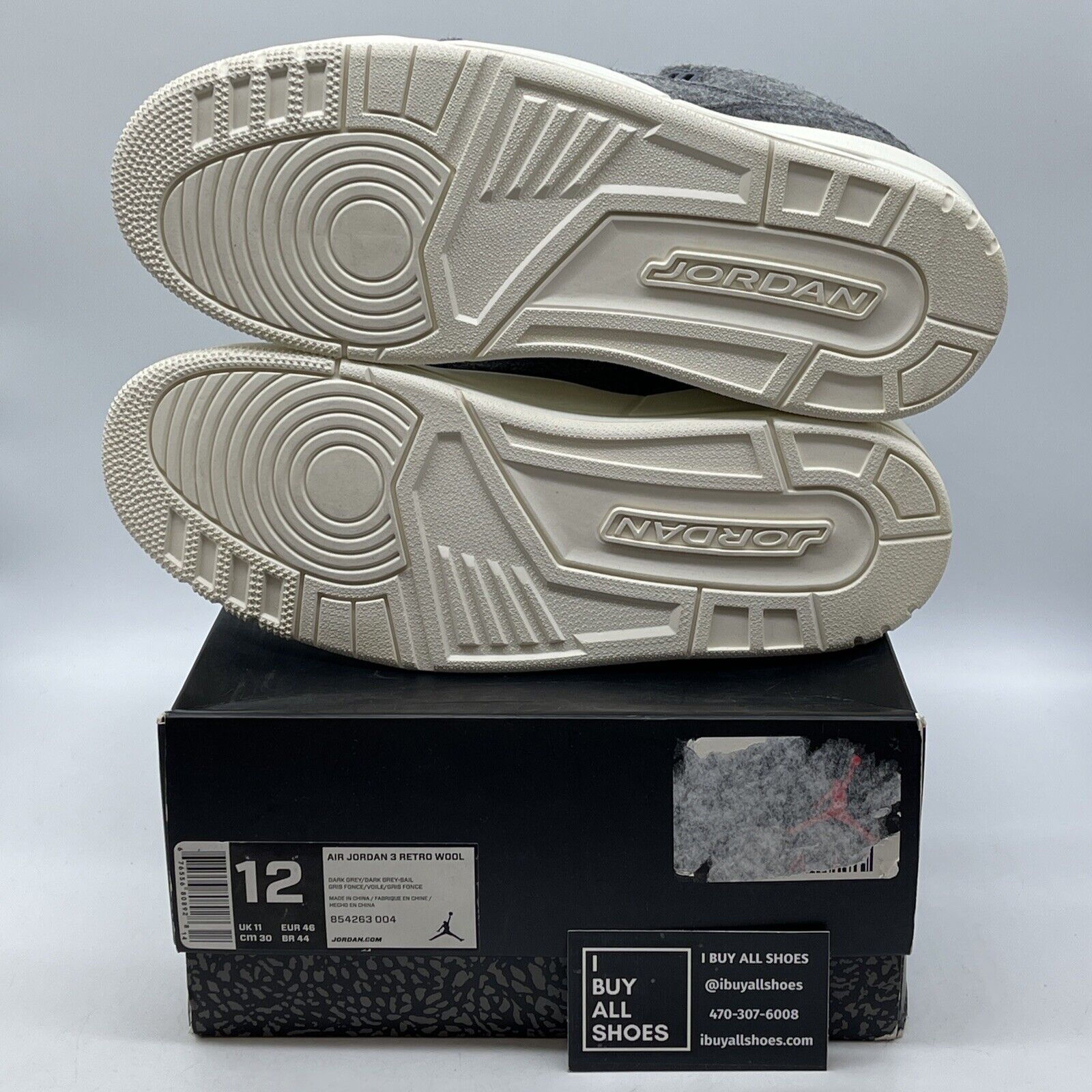 Size 12 - Air Jordan 3 Retro Wool Grey White Suede Leather (854263-004)