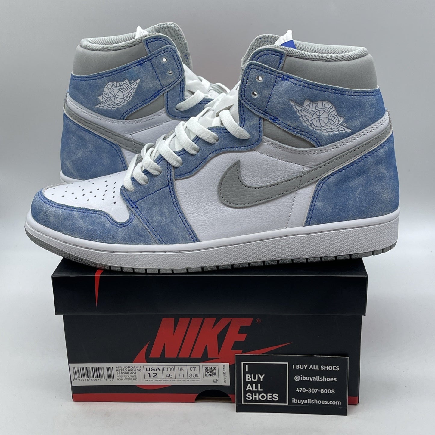 Size 12 - Air Jordan 1 Retro OG High Hyper Royal Blue White Leather (555088-402)