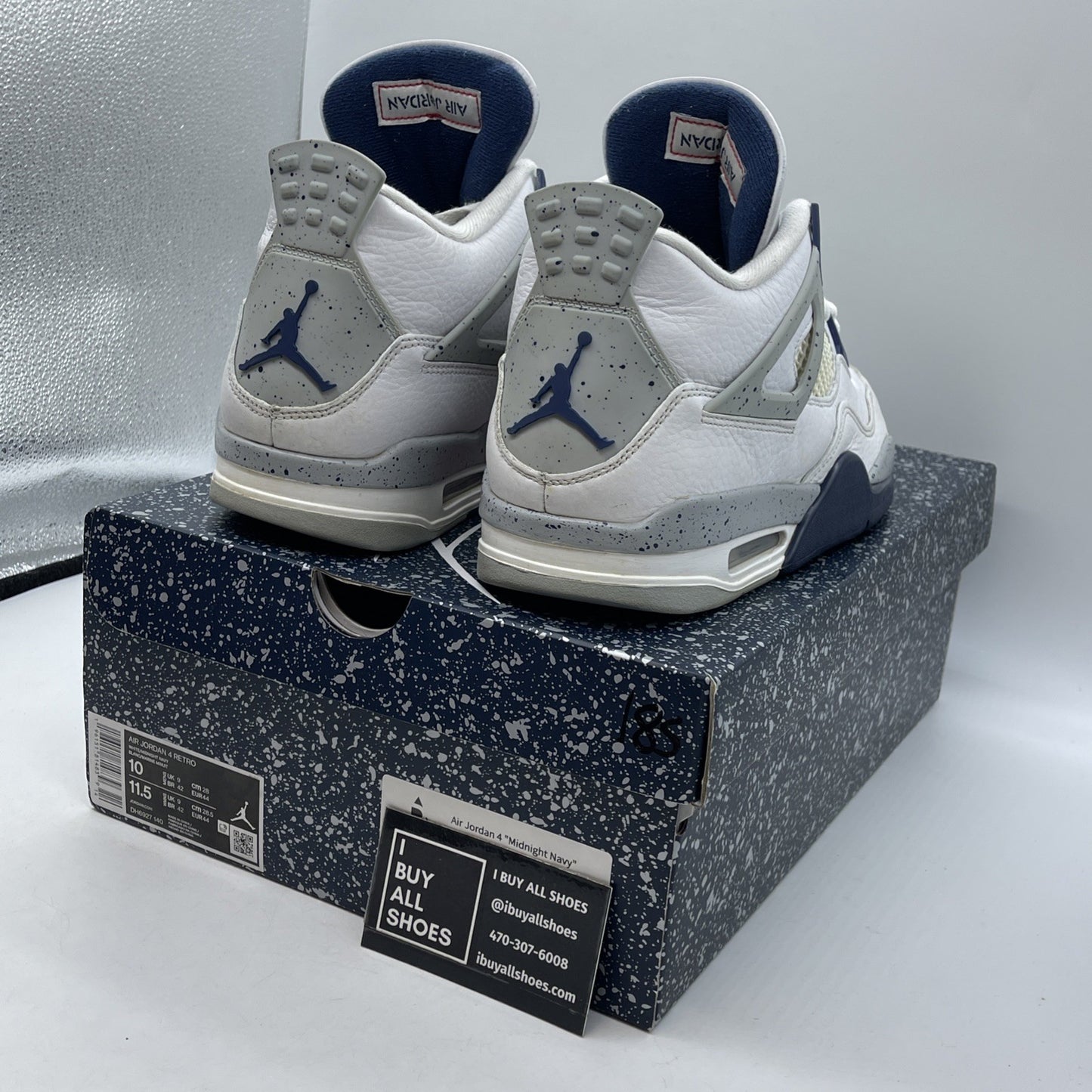 Size 10 - Jordan 4 Retro Mid Midnight Navy Blue White Leather (DH6927-140)
