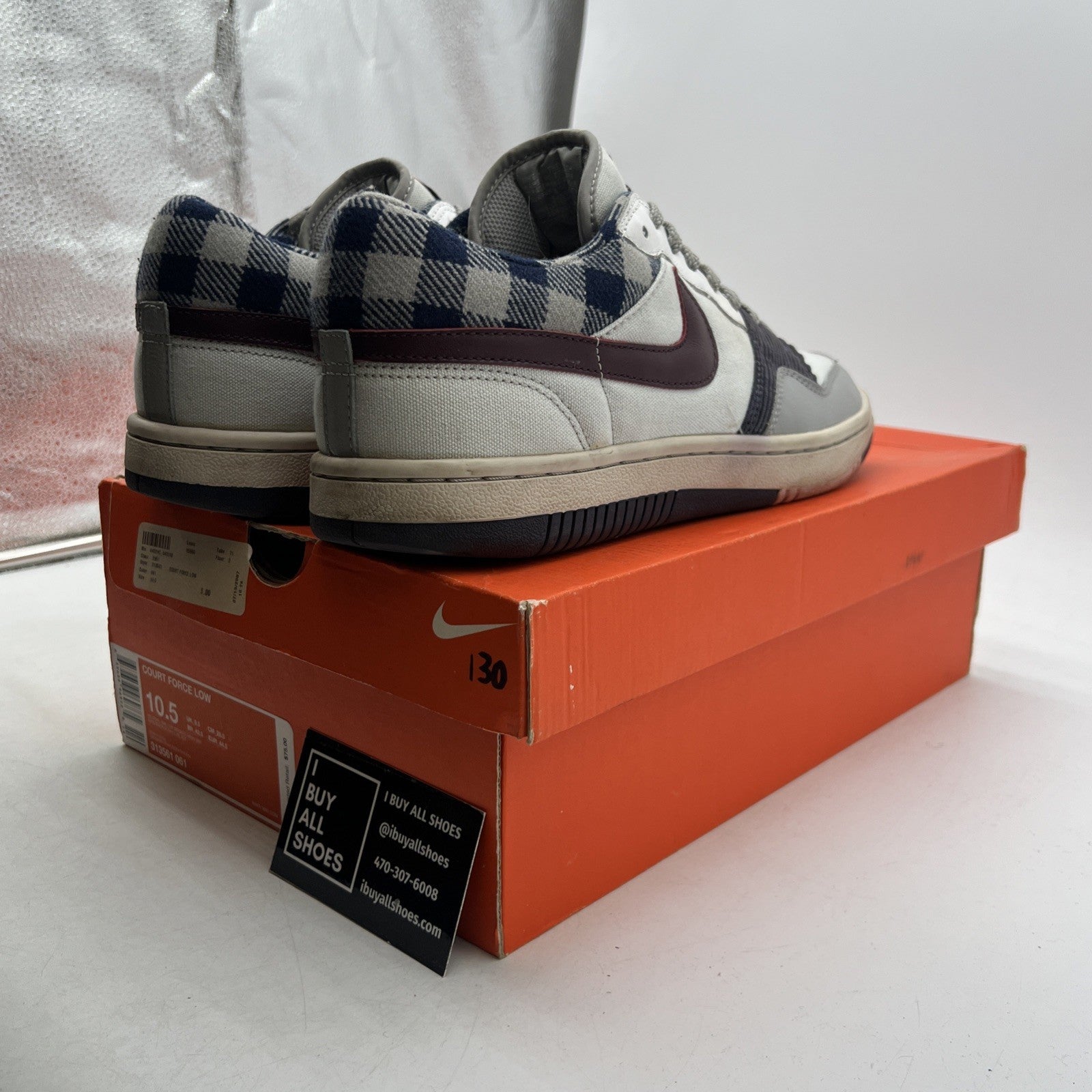 Size 10.5 - Nike Court Force Low Sneakers Gray Navy White (313561-061)
