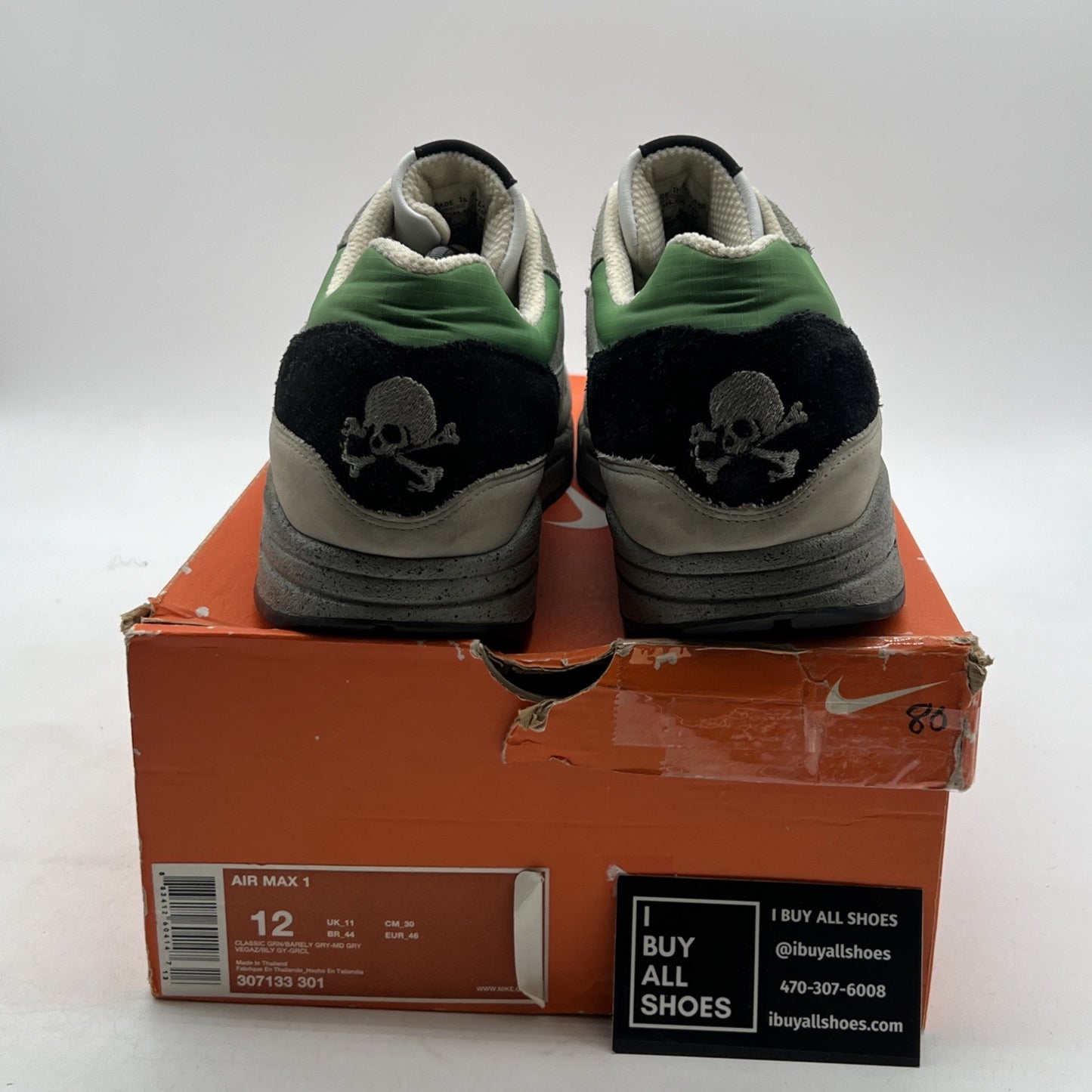 Size 12 - Nike Air Max 1 Skulls Pack - Classic Green (307133-301)