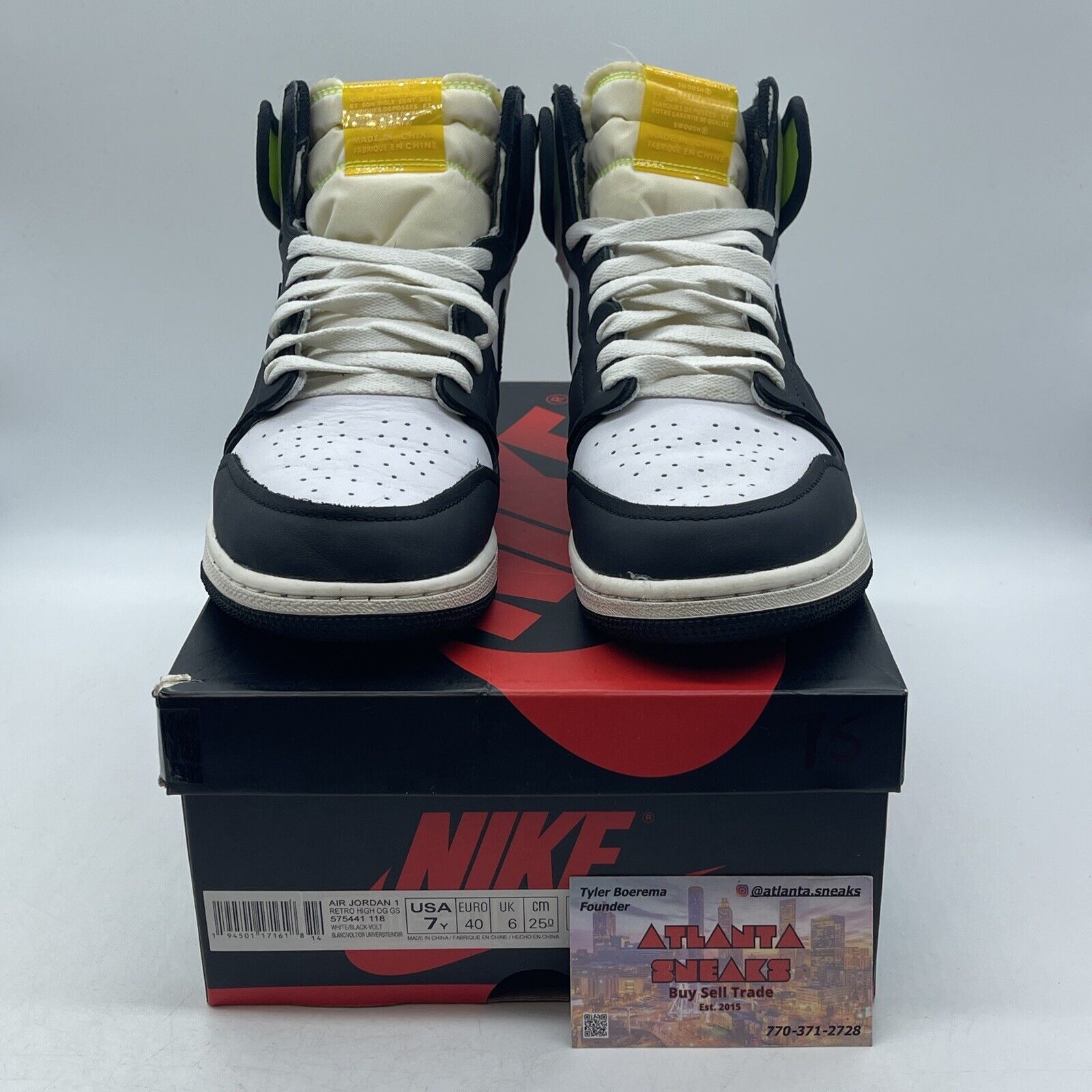 Size 7Y - Jordan 1 Retro High OG Volt Yellow White Black Green (575441-118)