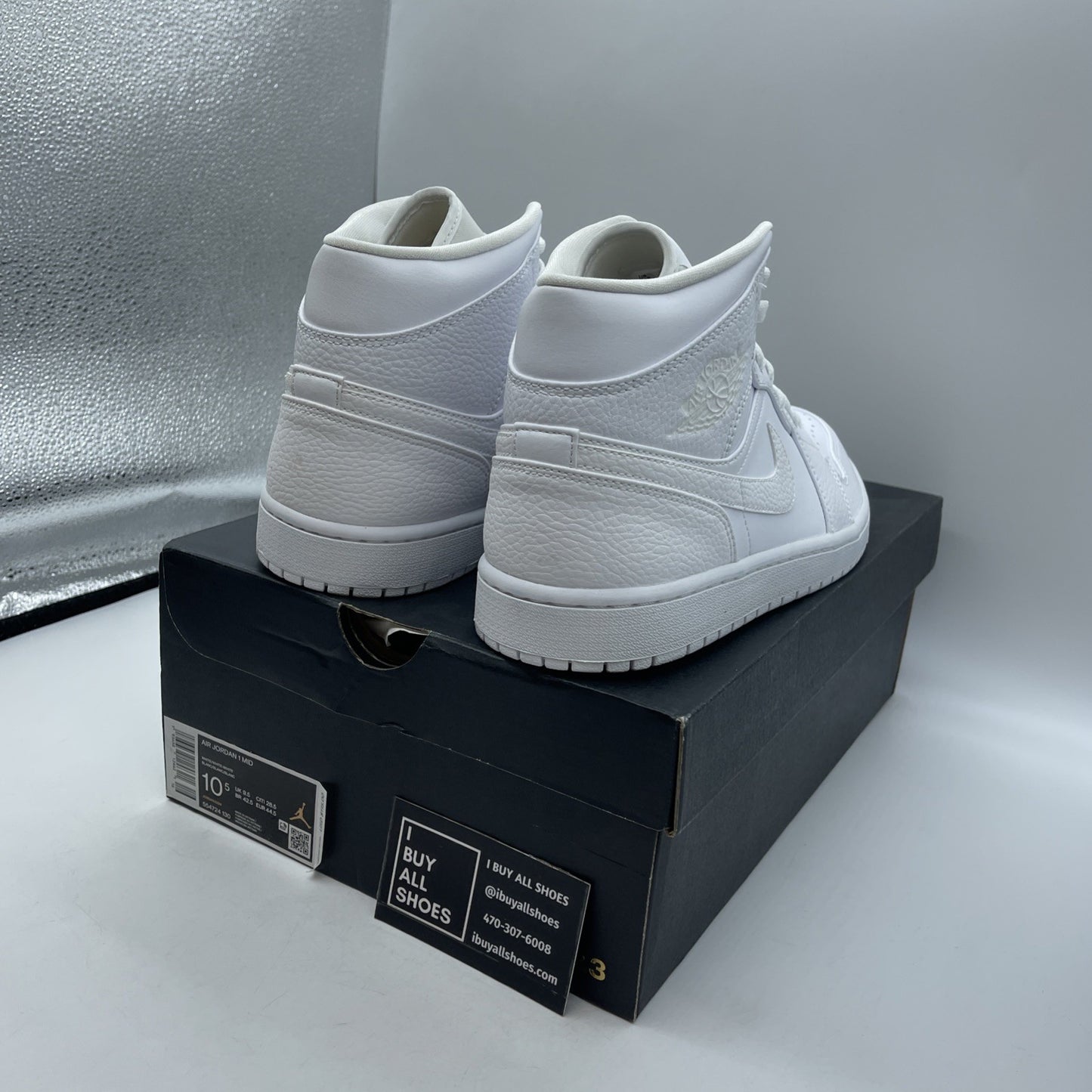 Size 10.5 - Air Jordan 1 Mid Triple White Leather (554724-130)