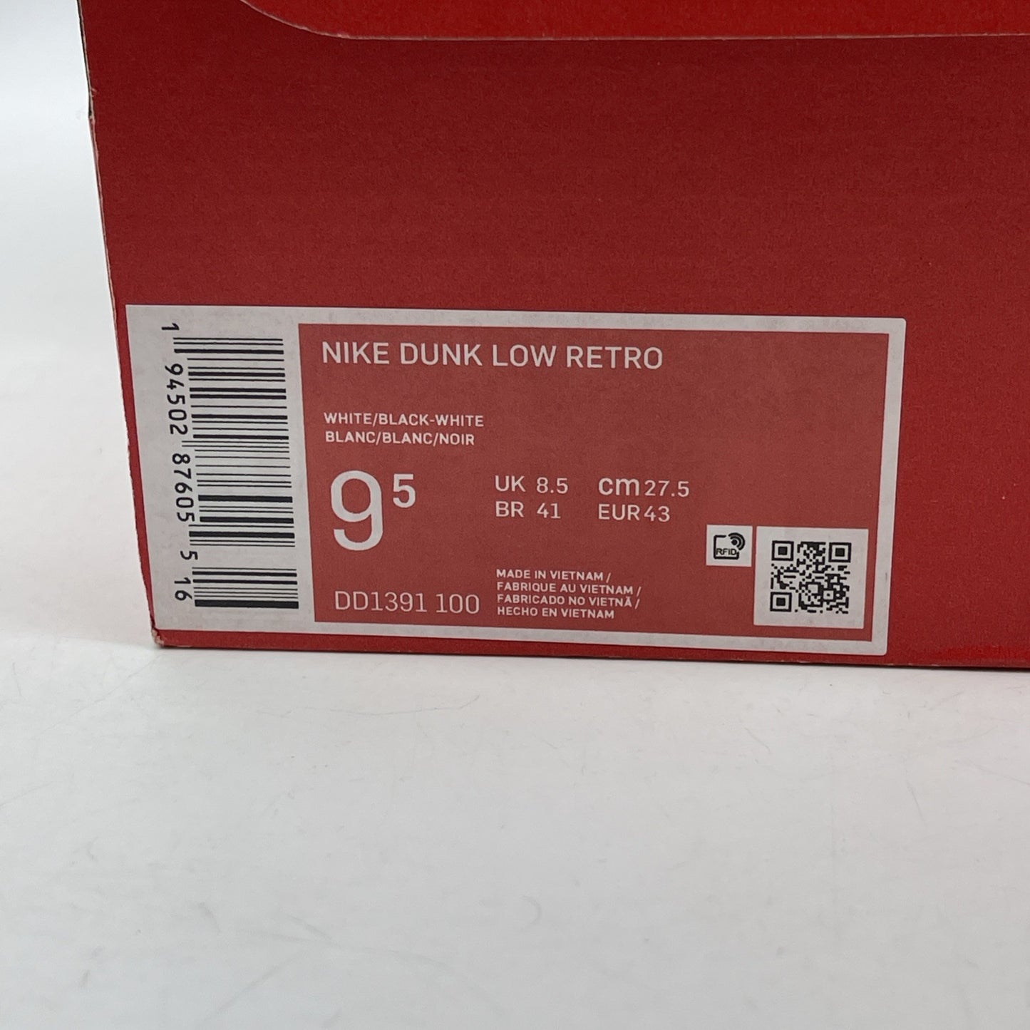 Size 9.5 - Nike Dunk Low Black White Leather (DD1391-100)