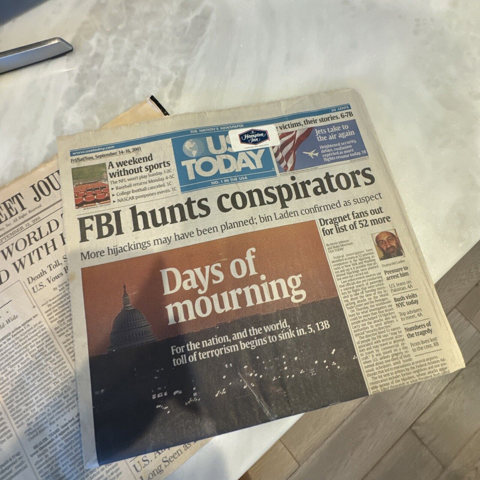 9/11 Newspapers Sept 11 & Sept 12 2001 4 Complete Newspapers Set Of 4 WSJ