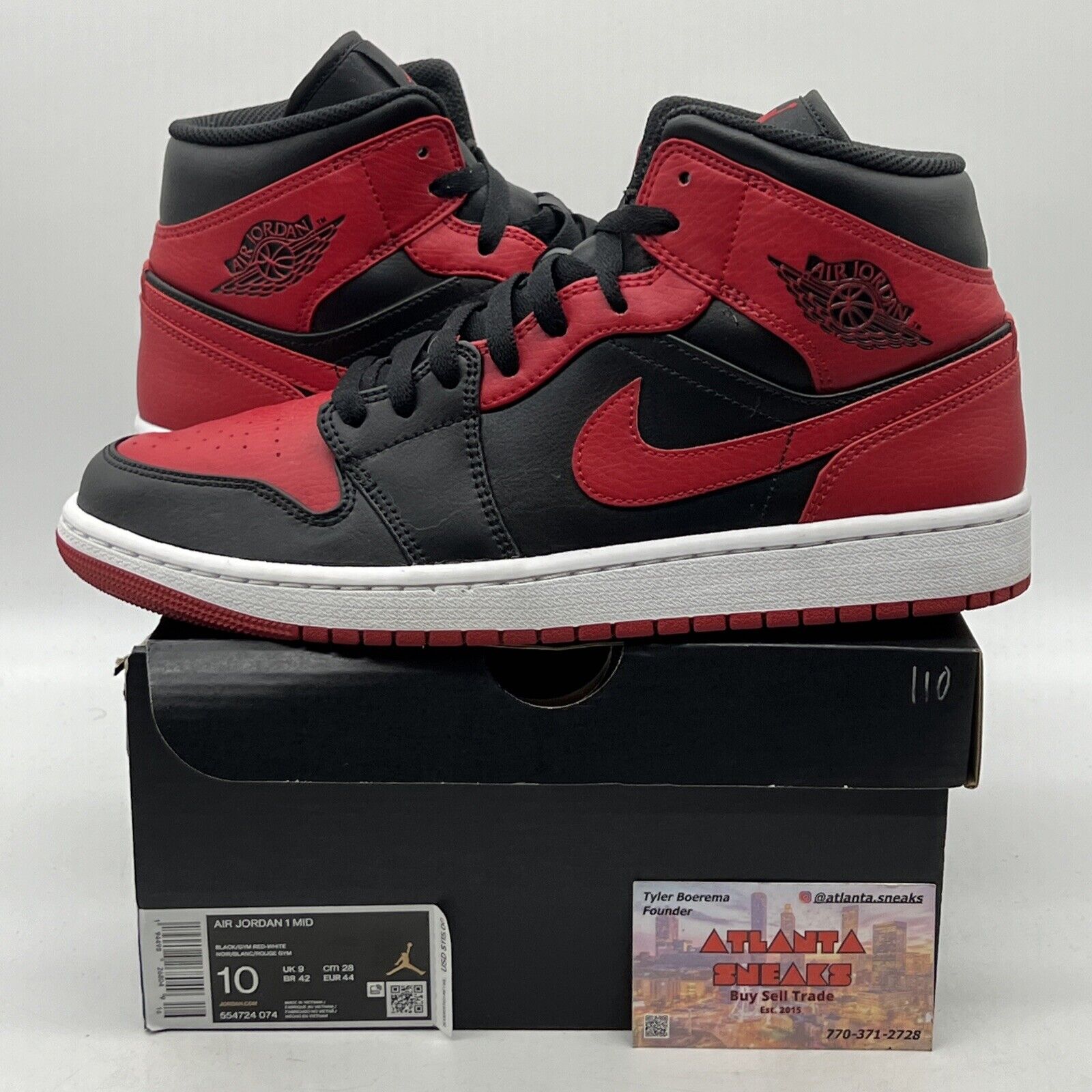 Size 10 - Jordan 1 Mid Banned 2020 Black Red White Leather (554724-074)