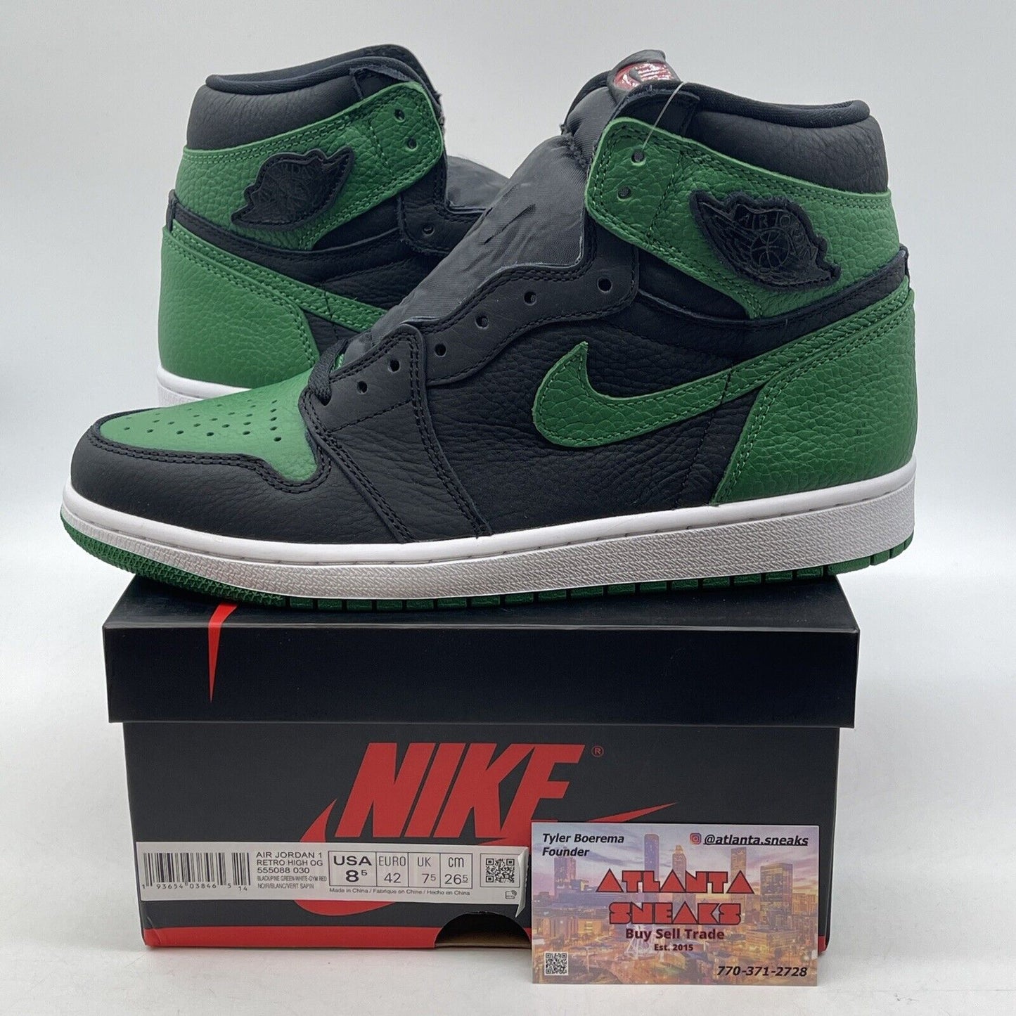 Size 8.5 - Jordan 1 Retro OG High Pine Green 2.0 White Black (555088-030)