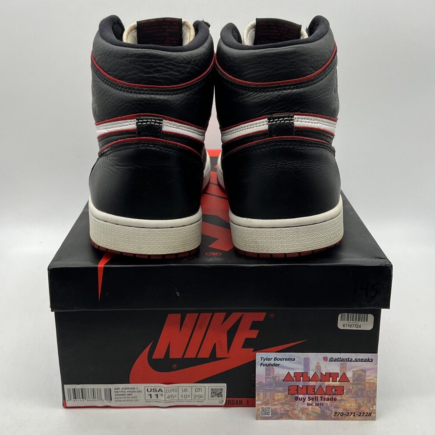 Size 11.5 - Jordan 1 Retro High OG Bloodline 2019 Black Red White (555088-062)