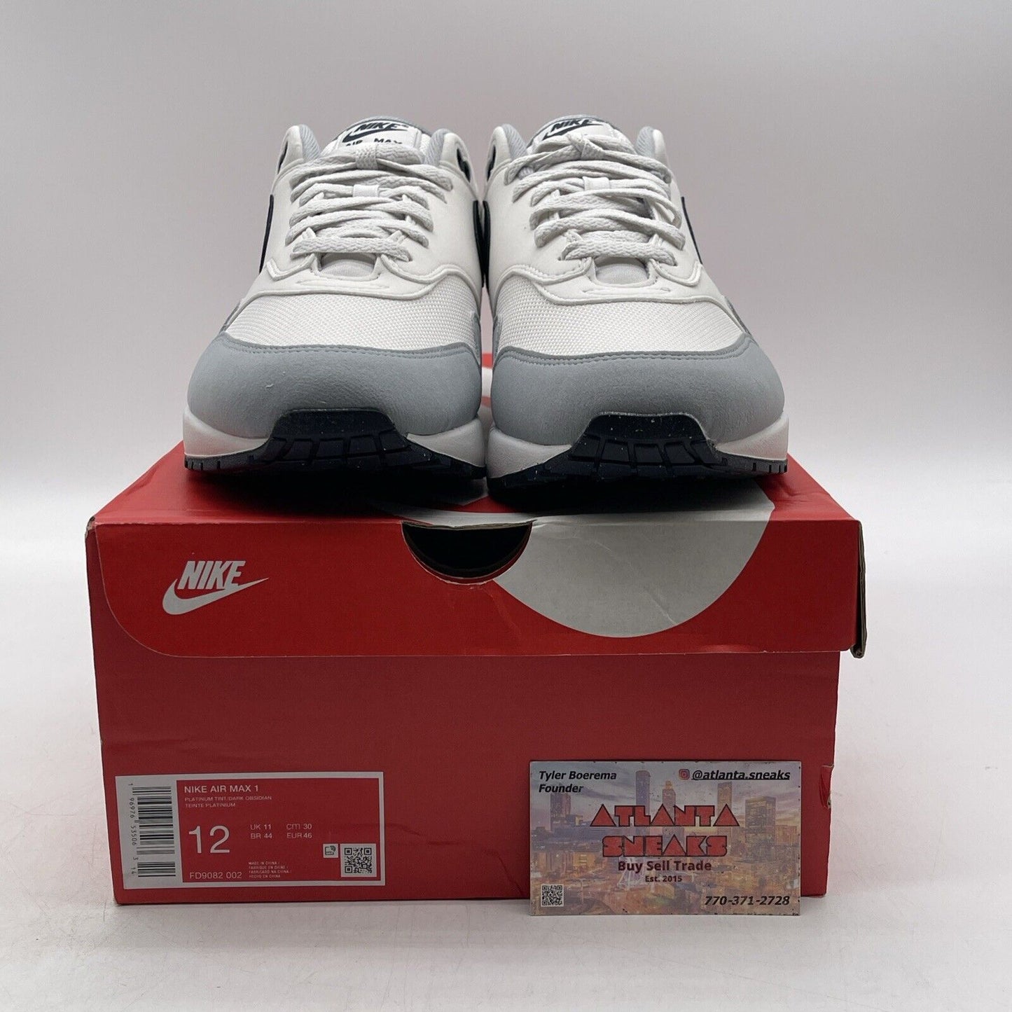 Size 12 - Nike Air Max 1 Pure Platinum Dark Obsidian White Suede (FD9082-002)