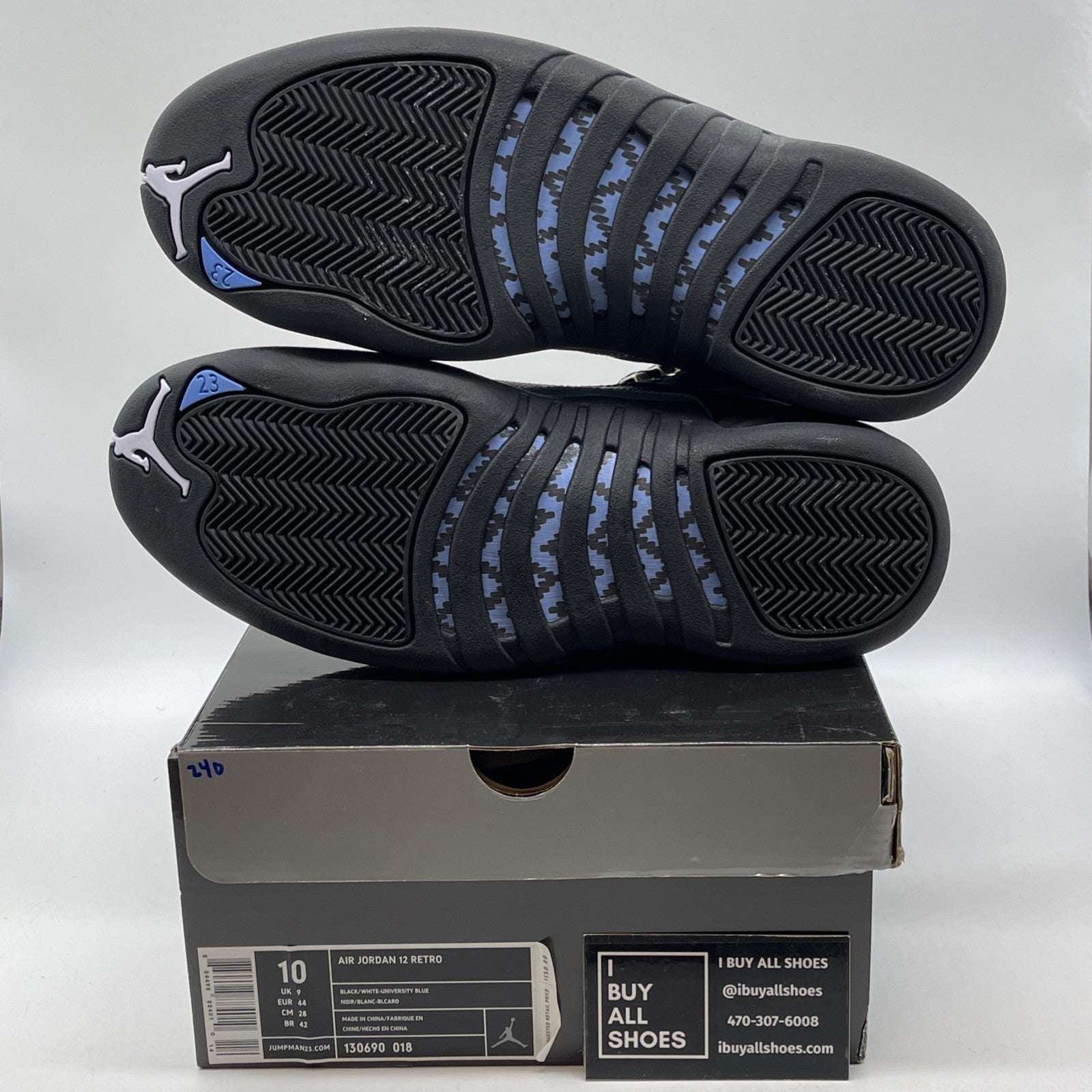Size 10 - Air Jordan 12 Retro 2009 Nubuck Black Blue Suede (130690-018)