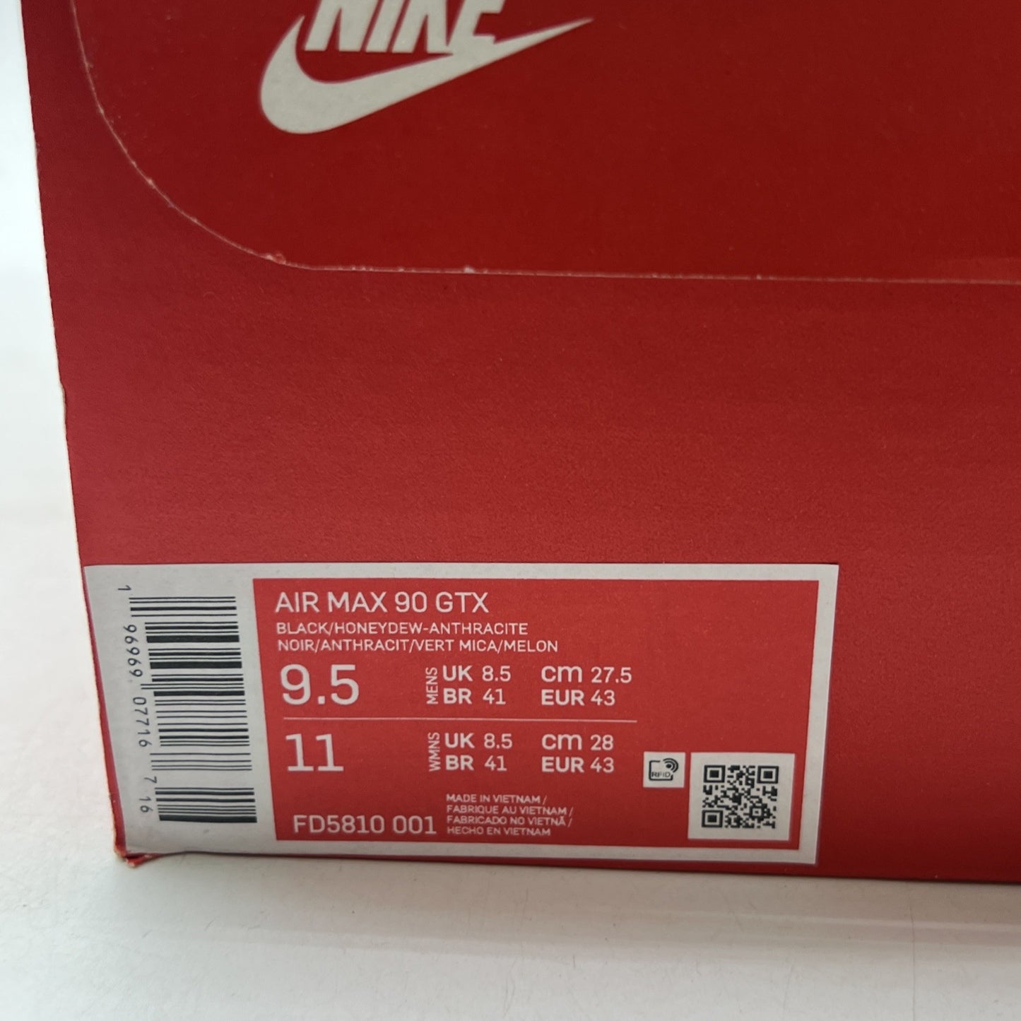 Size 9.5 - Nike Air Max 90 GTX Gore-Tex Black Honeydew Anthracite (FD5810-001)