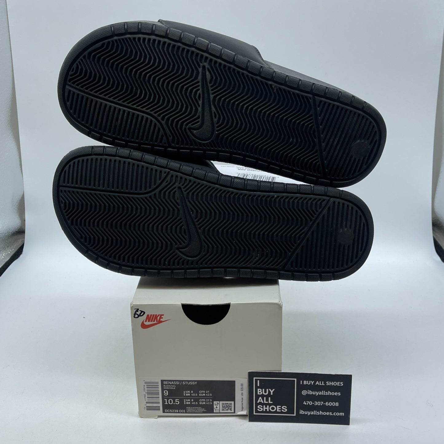Size 9 - Nike x Stussy Benassi Slide Black Suede Rubber (DC5239-001)
