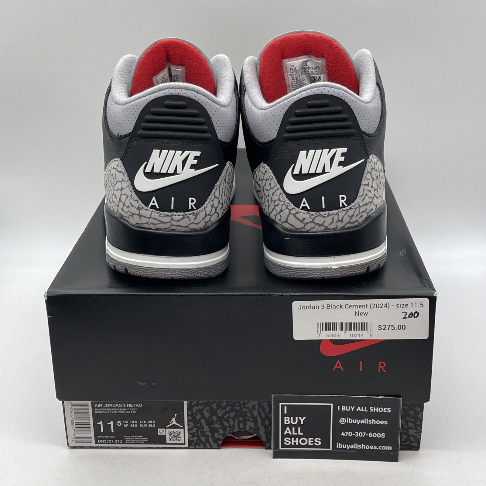 Size 11.5 - Air Jordan 3 Retro OG 2024 Black Cement Suede Leather (DN3707-010)