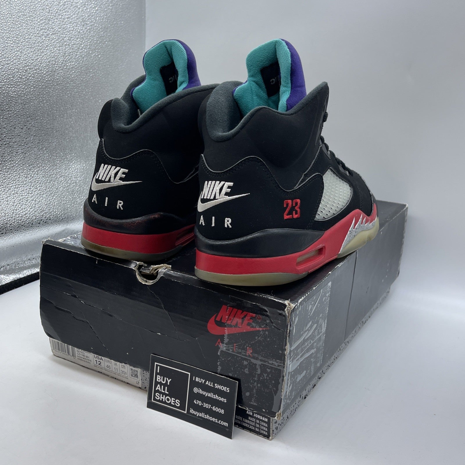 Size 12 - Jordan 5 Retro Top 3 Black Red Silver Suede (CZ1786-001)