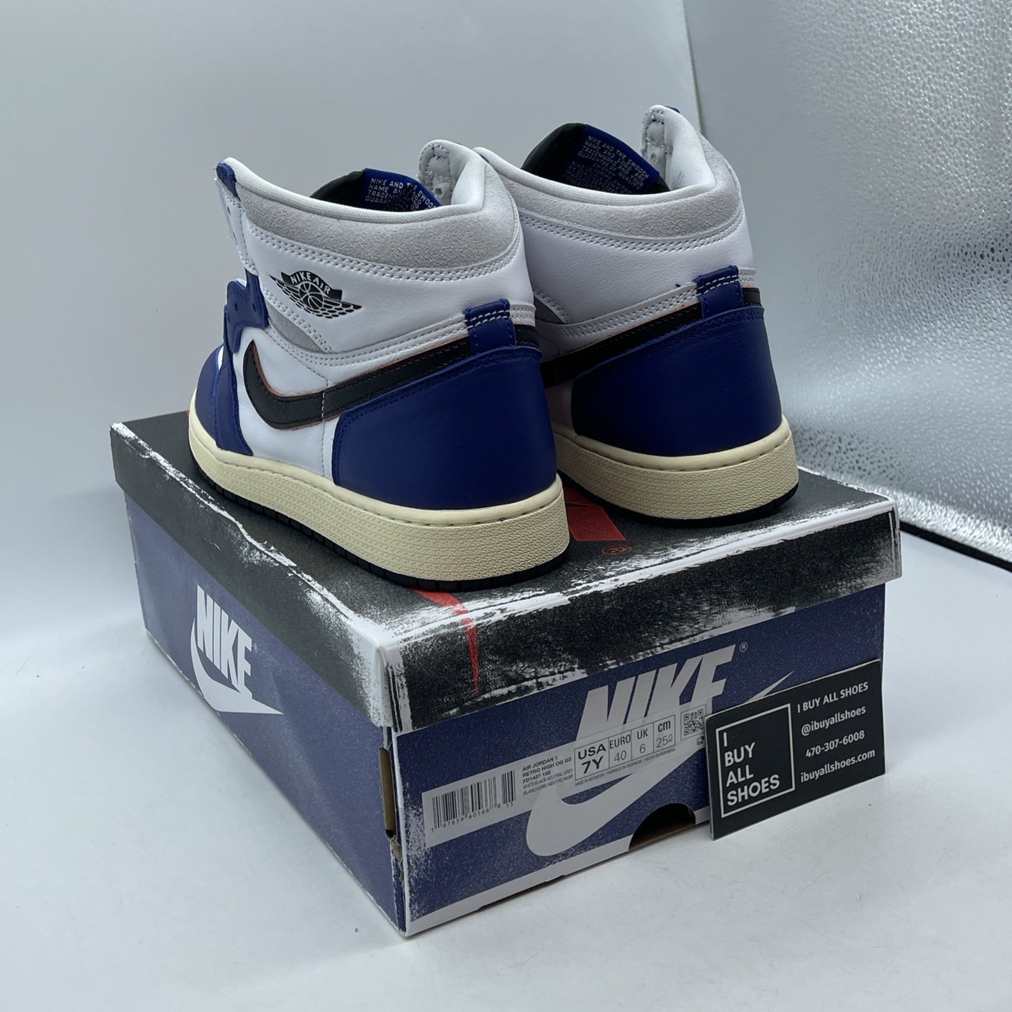 Size 7Y - Nike Air Jordan 1 High Rare Air Blue White Leather (FD1437-100(