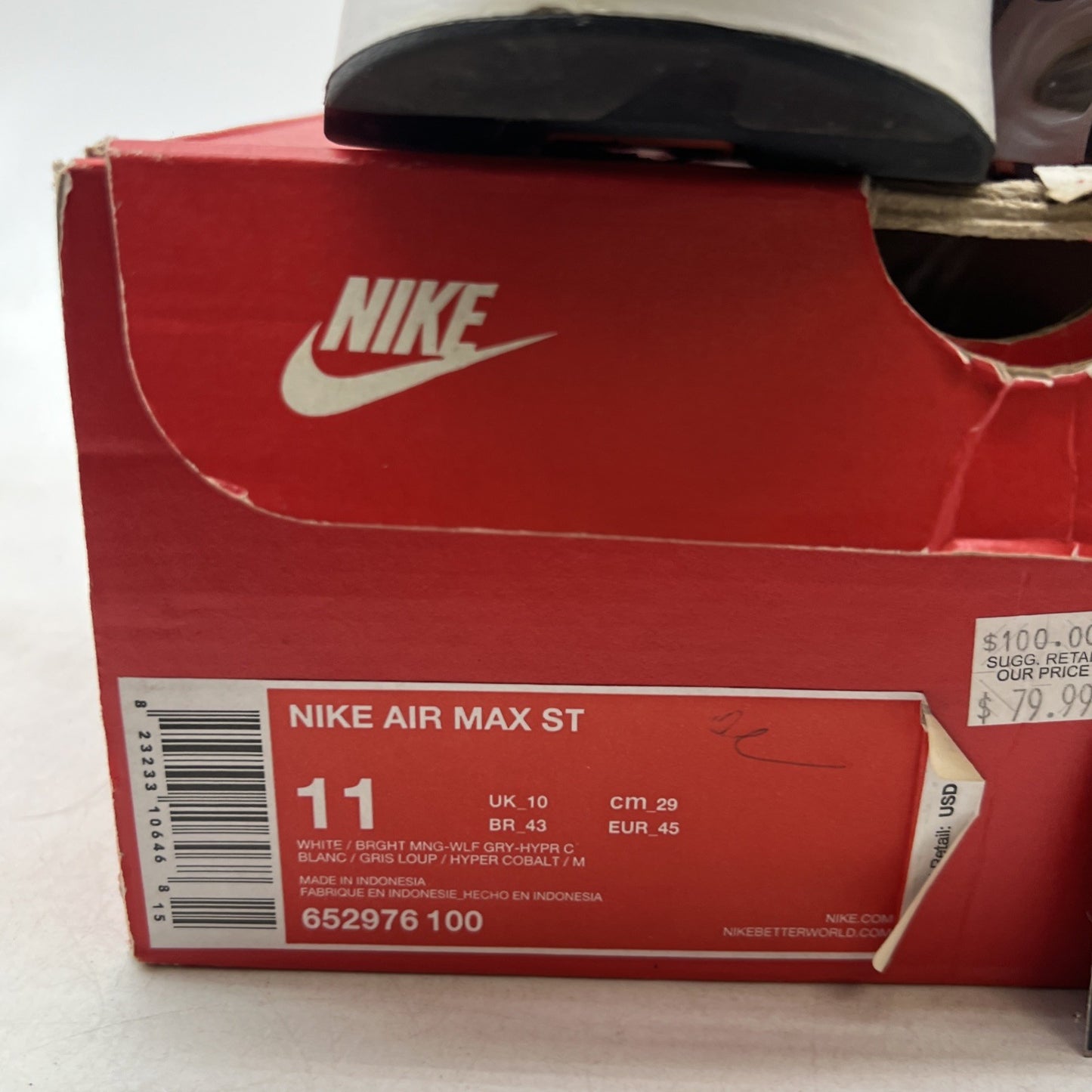 Size 11 - Nike Air Max ST White Grey Mango (652976-100)