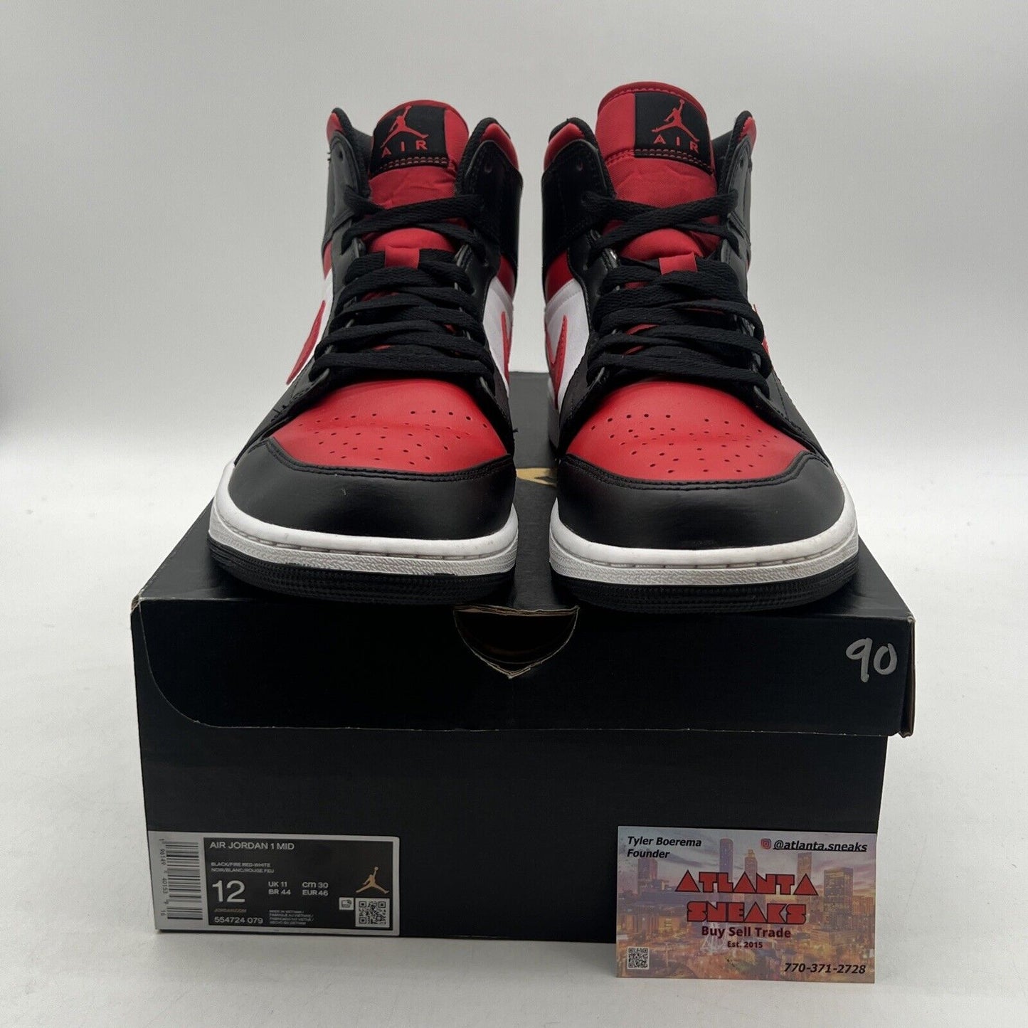 Size 12 - Jordan 1 Mid Bred Toe Black White Red Leather (554724-079)