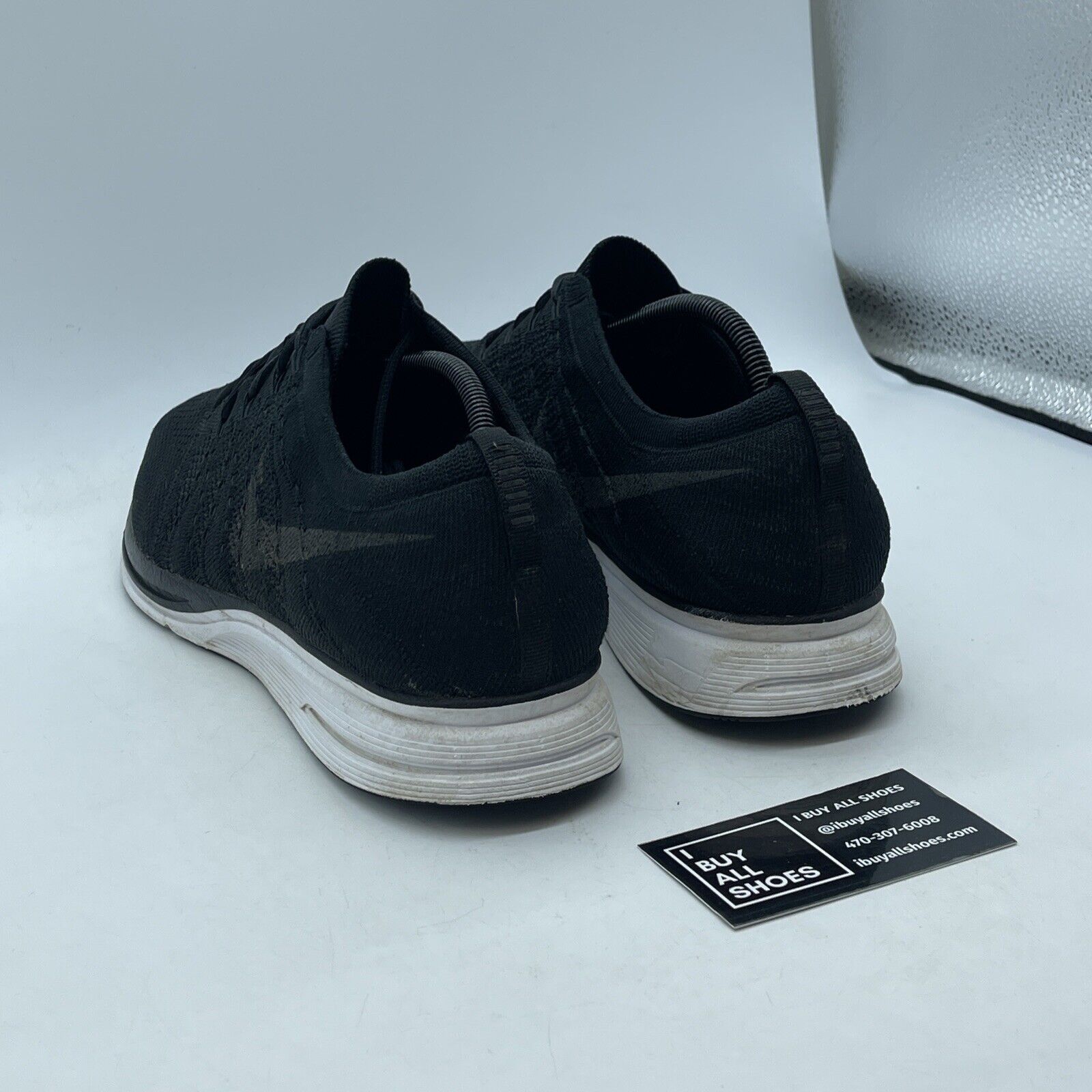 Size 12 - Nike Flyknit Trainer Shoes Black White Suede (AH8396-007)